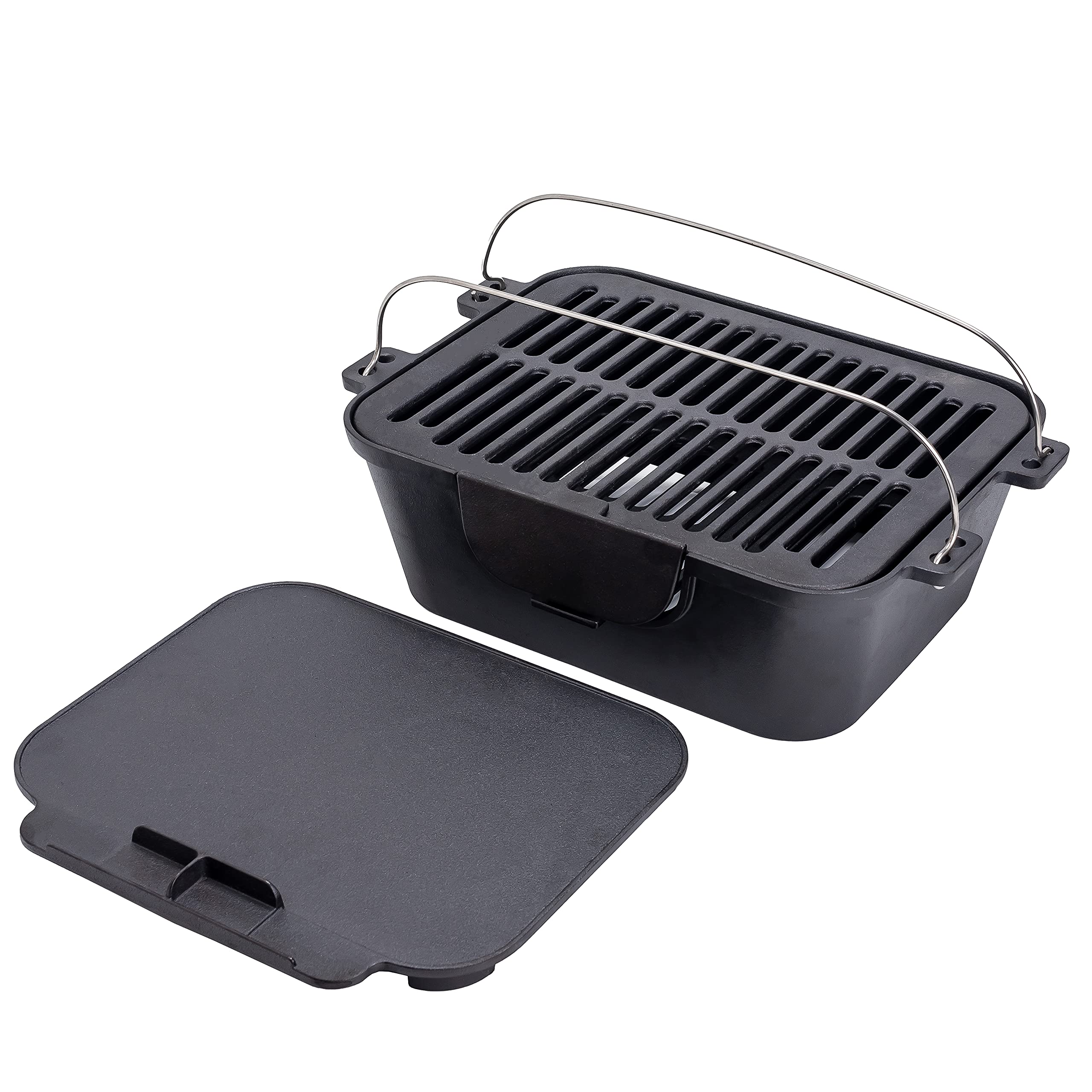 Bruntmor 2-in-1 Pre-Seasoned Square Cast Iron Reversible Grill & Griddle - Heavy Duty Cookware for Single Burner Stoves, Camping & Outdoor Cooking - Perfect for Pancakes, Steaks & BBQ at Home or Picnics
