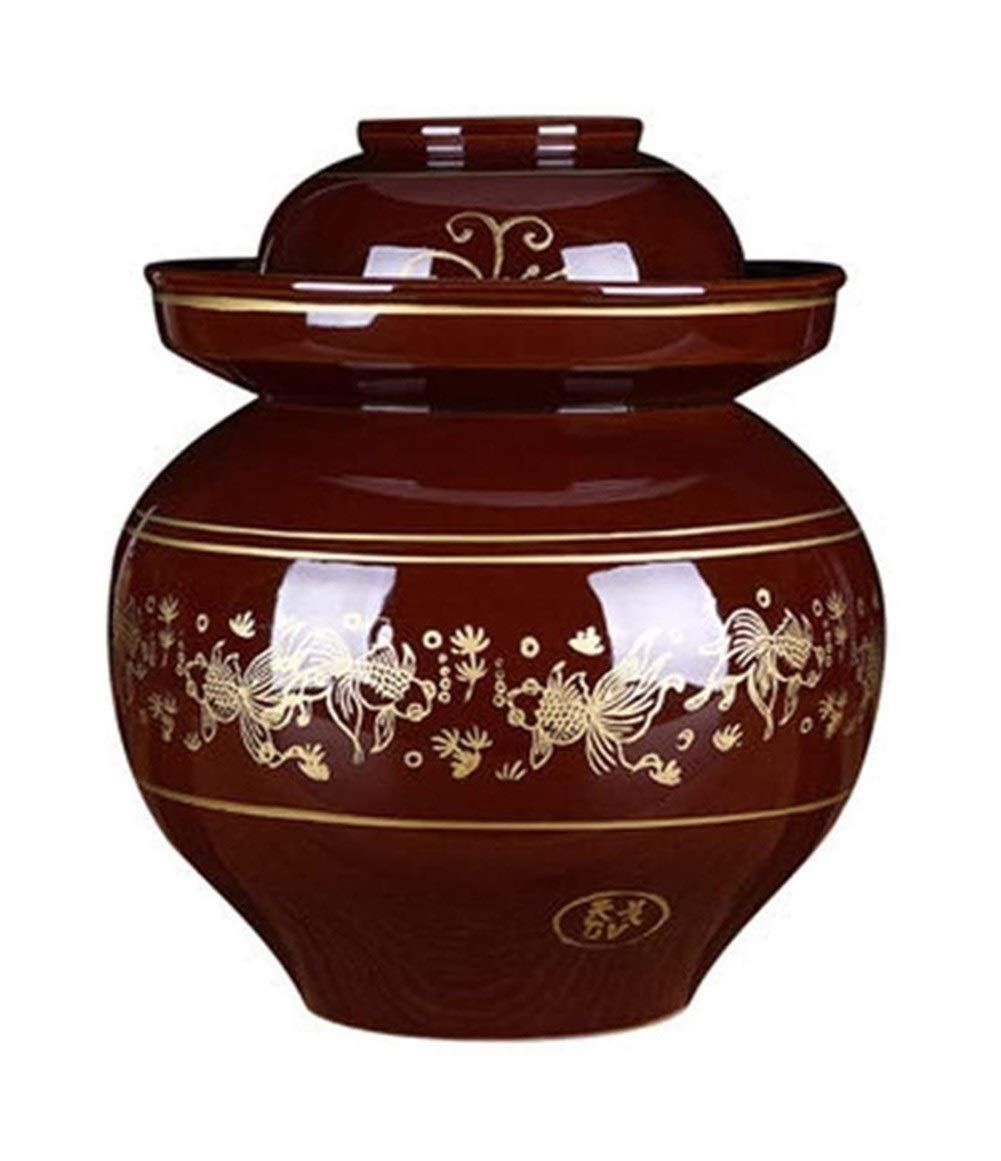 Traditional Fermentation Stoneware Crock Pot with Water-Sealed Lid - Brown Ceramic Fermenting Jar for Pickles, Sauerkraut & Kimchi - Ideal for Food Storage & Serving (Not for Cooking) - Perfect for Homemade Ferments & Kitchen Decor