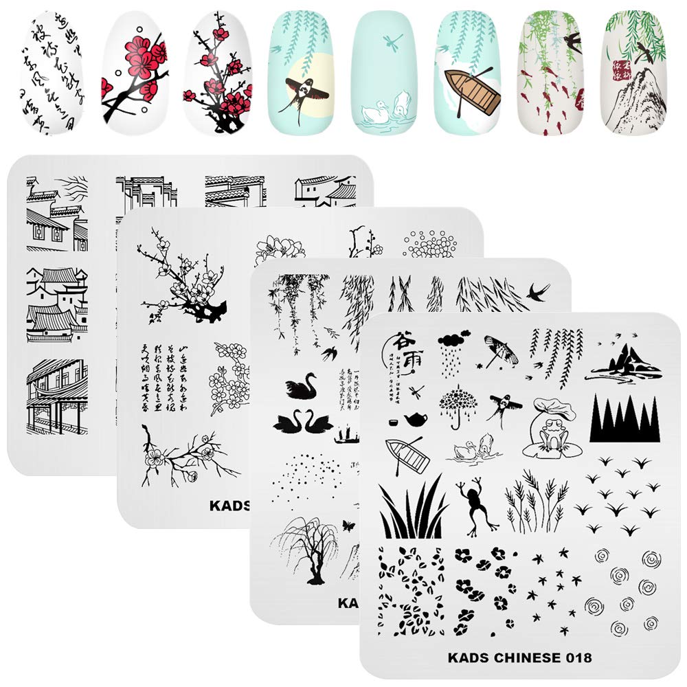 KAD Nail Stamping Plates Set - 8pcs Chinese Style Nail Art Templates for DIY Manicure | Perfect for Home Salon, Bridal Nails & Holiday Nail Designs