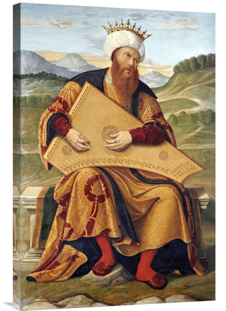 Girolamo Da Santa Croce King David Playing A Psaltery Canvas Wall Art Print - Gallery Wrap Giclee Reproduction - Biblical Decor for Living Room, Church & Office