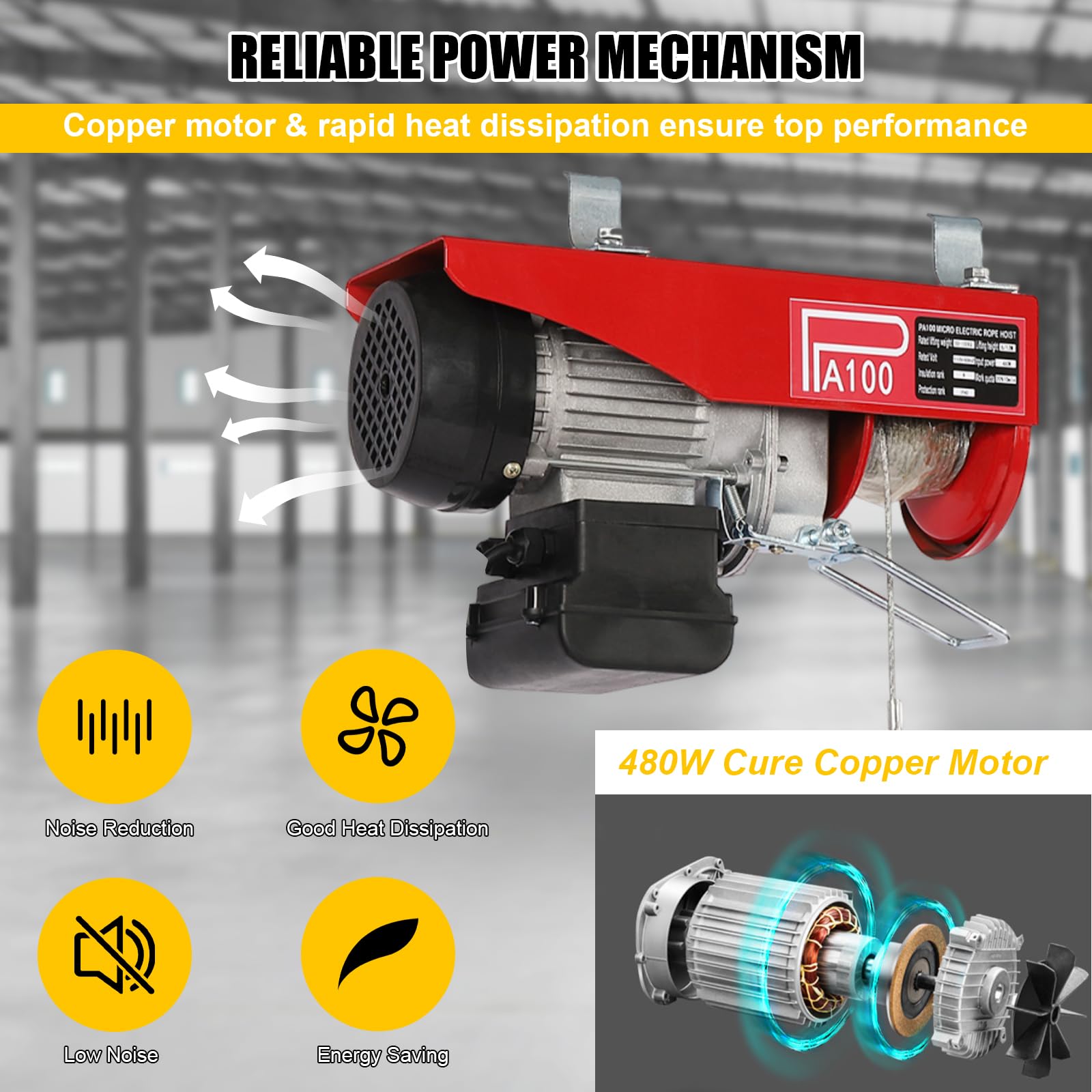 220LBS Electric Hoist with Wired Remote Control - Single/Double Slings Electric Winch for Attic, Warehouse & Construction - 110V Steel Electric Lift for Factories, Garages & Home Use - Heavy Duty Lifting Equipment for DIY Projects & Industrial Applications