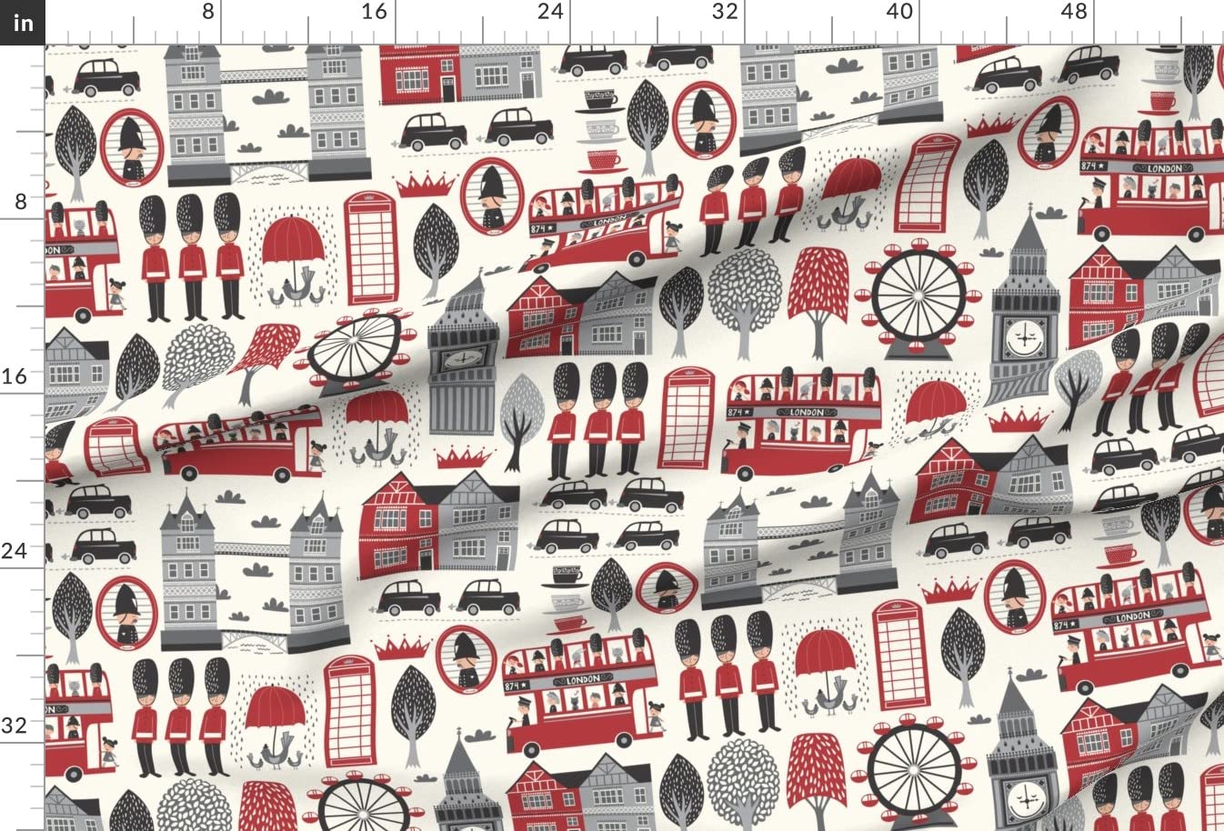 London British Bus Printed Velvet Fabric by The Yard - England Themed Upholstery & Home Decor Fabric for Sofa, Curtains, Pillows & Apparel | Spoonflower Premium Fabric
