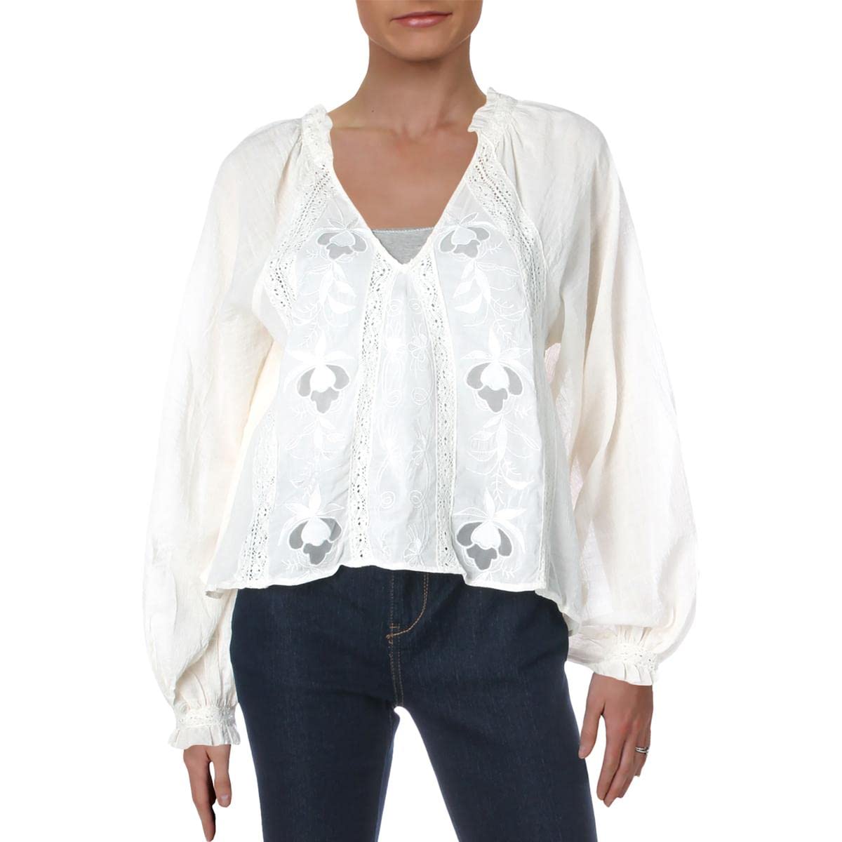 Free People Sivan Embroidered Blouse - Boho Chic Floral Lace Top for Women | Perfect for Summer Festivals, Date Nights & Casual Outings