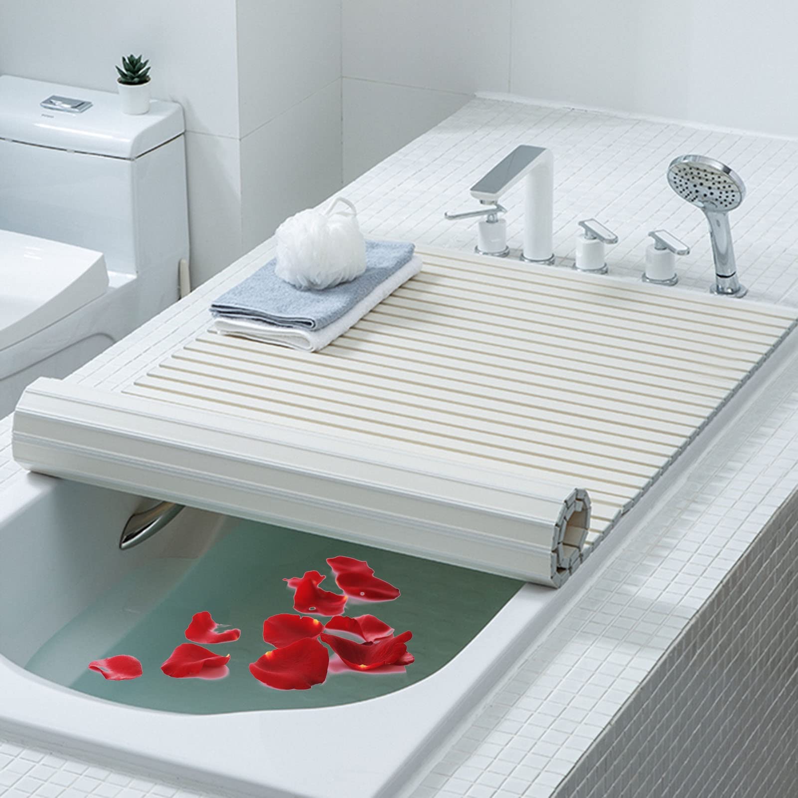 Foldable Bathtub Cover - Dustproof Insulated Bath Lid & Tray for Home, Spa & Bathroom | 75x120x1.2cm Ivory Bathtub Shelf | Perfect for Relaxing Baths, Reading & Spa Treatments