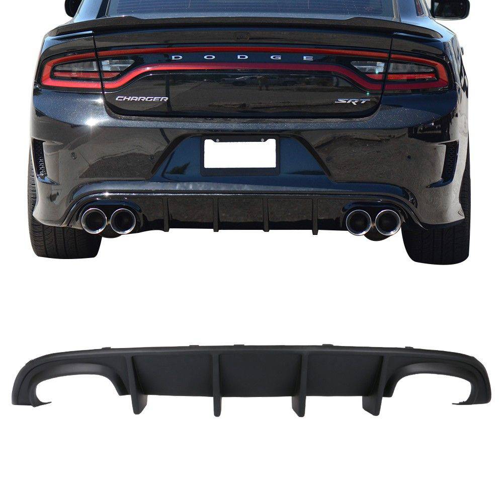 2015-2023 Dodge Charger Rear Diffuser Quad Exhaust SRT Unpainted PP - Performance Diffuser for Dodge Charger Models - Upgrade Your Car's Aerodynamics & Style for Street Racing & Show Cars
