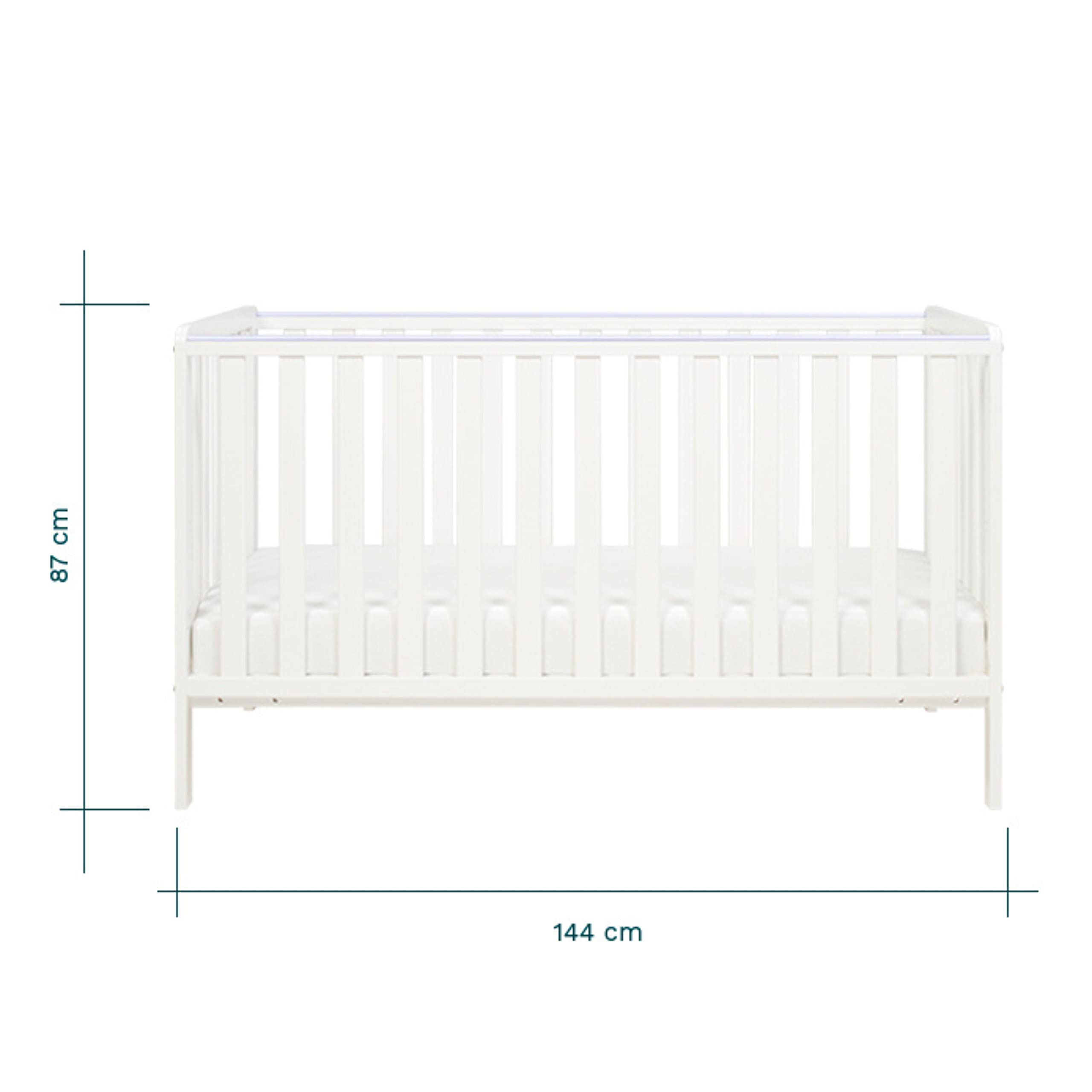 Tutti Bambini Caterina 3-in-1 Convertible Baby Crib - White Nursery Furniture for Newborn to Toddler (140x70cm) | Adjustable Height Cot, Daybed & Toddler Bed | Perfect for Nursery, Bedroom & Guest Room