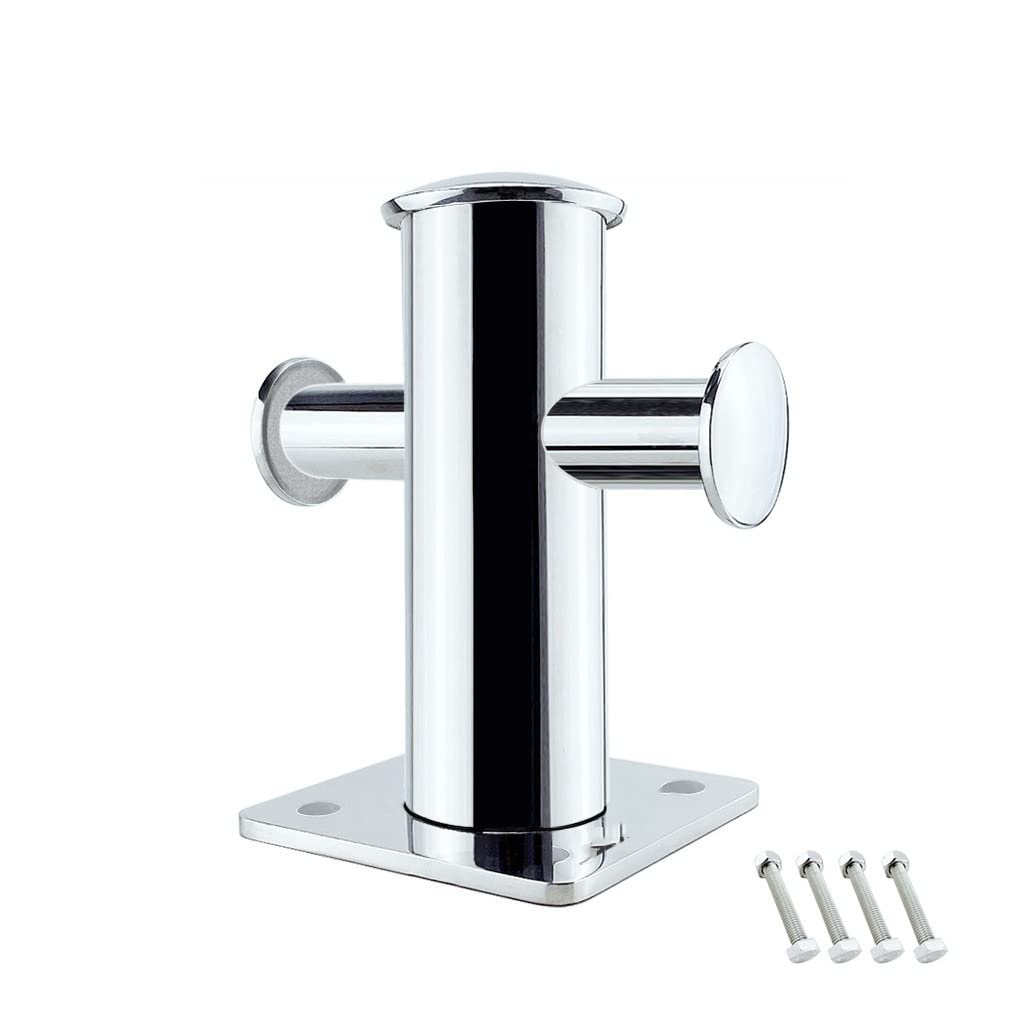 Heavy Duty Marine Grade Stainless Steel 316 Boat Mooring Cleat - Single Cross Bit Bollard with Base Plate for Yacht & Boat Accessories | Saltwater & Freshwater Use | Dockside & Offshore Mooring Solution