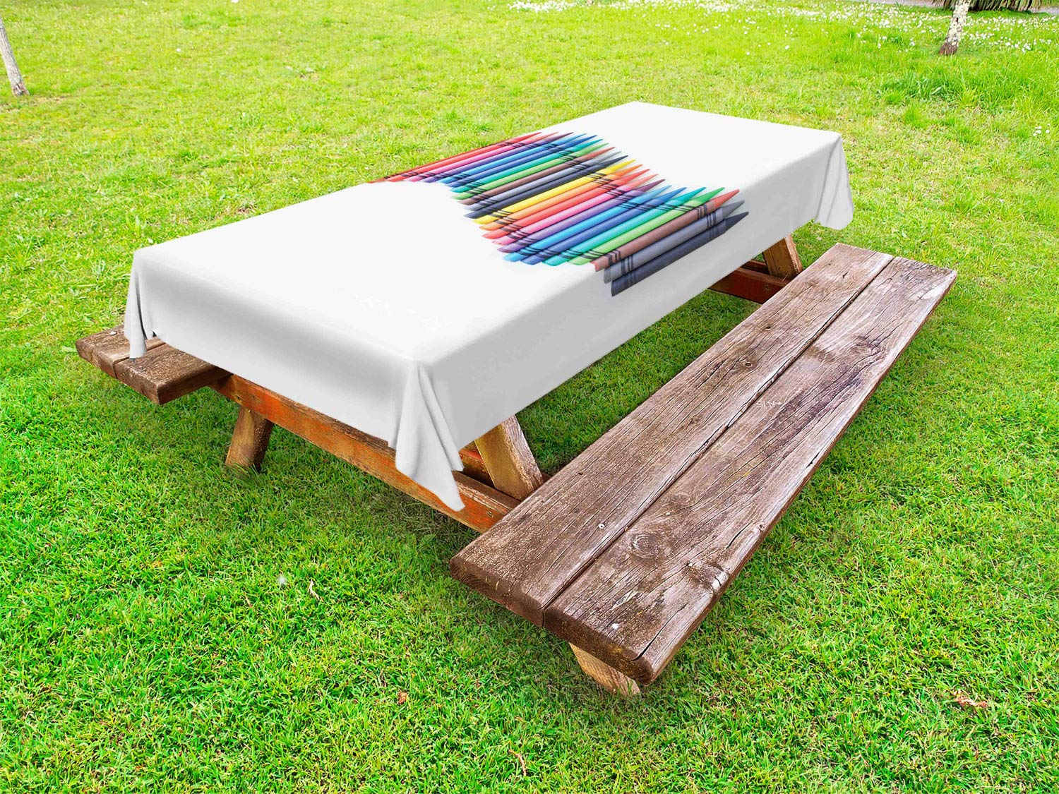 Ambesonne Crayon Print Outdoor Tablecloth - Wavy Border Children's Painting Design, Washable Picnic Table Cover 58