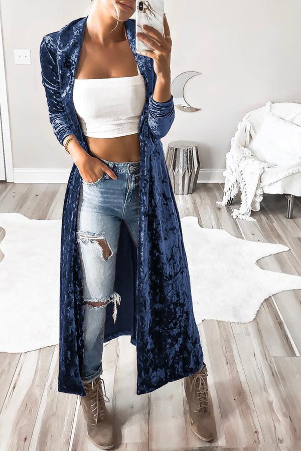 Elegant Solid Color Velvet Long Coat for Women - Winter Fashion Outerwear for Parties, Weddings & Formal Events