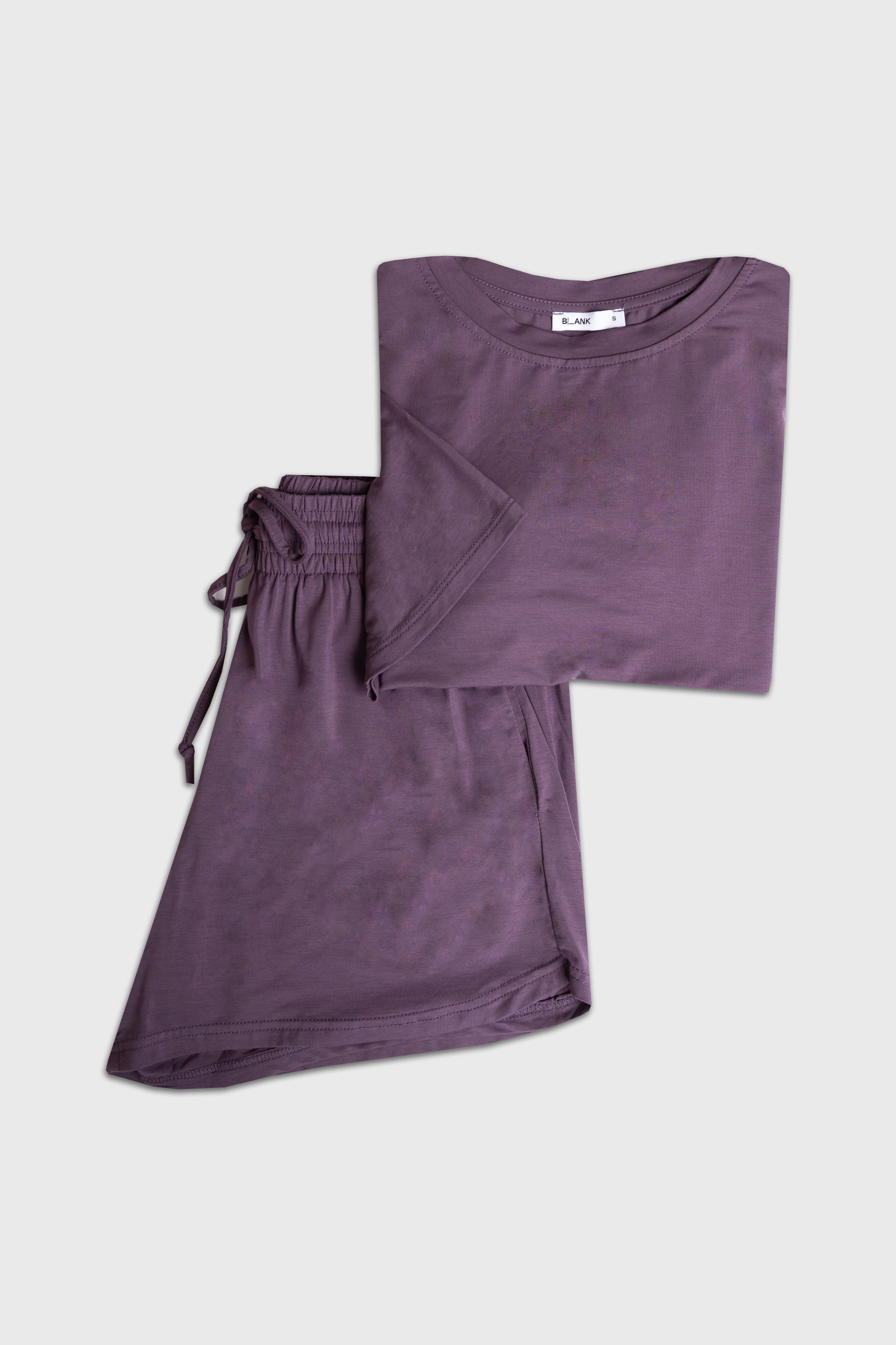 Dark Purple Short Sleeve Top and Shorts Set - Women's Casual Summer Outfit for Beach, Yoga & Lounge Wear