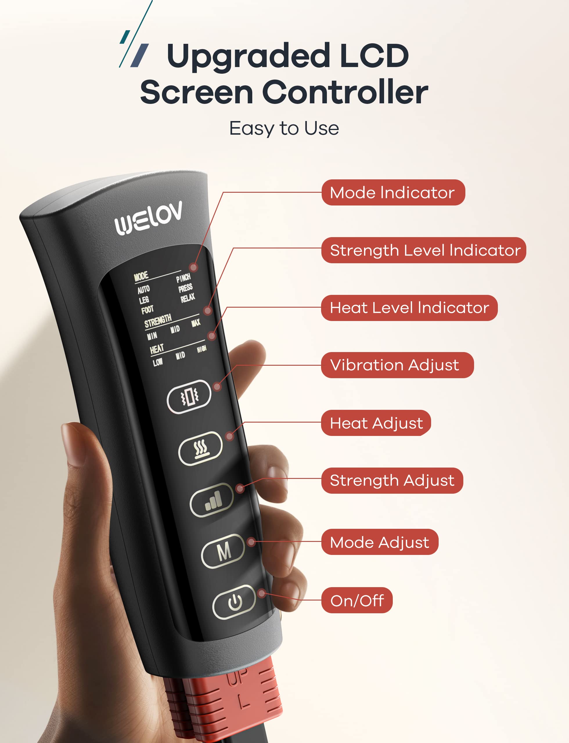 WELOV Leg Compression Massager with Heat & Vibration - 6 Massage Modes for Circulation, Pain Relief & Relaxation - Perfect Gift for Women, Men, Mom & Dad - Ideal for Post-Workout Recovery, Office Use & Home Relaxation