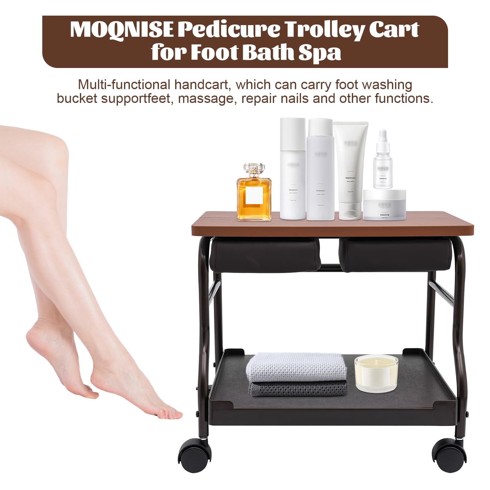 Portable Pedicure Cart with Wheels - Professional Manicure & Pedicure Trolley for Salon & Spa, Black Footrest Stand with Adjustable Height - Perfect for Nail Care, Foot Bath & Relaxation at Home or Beauty Salon