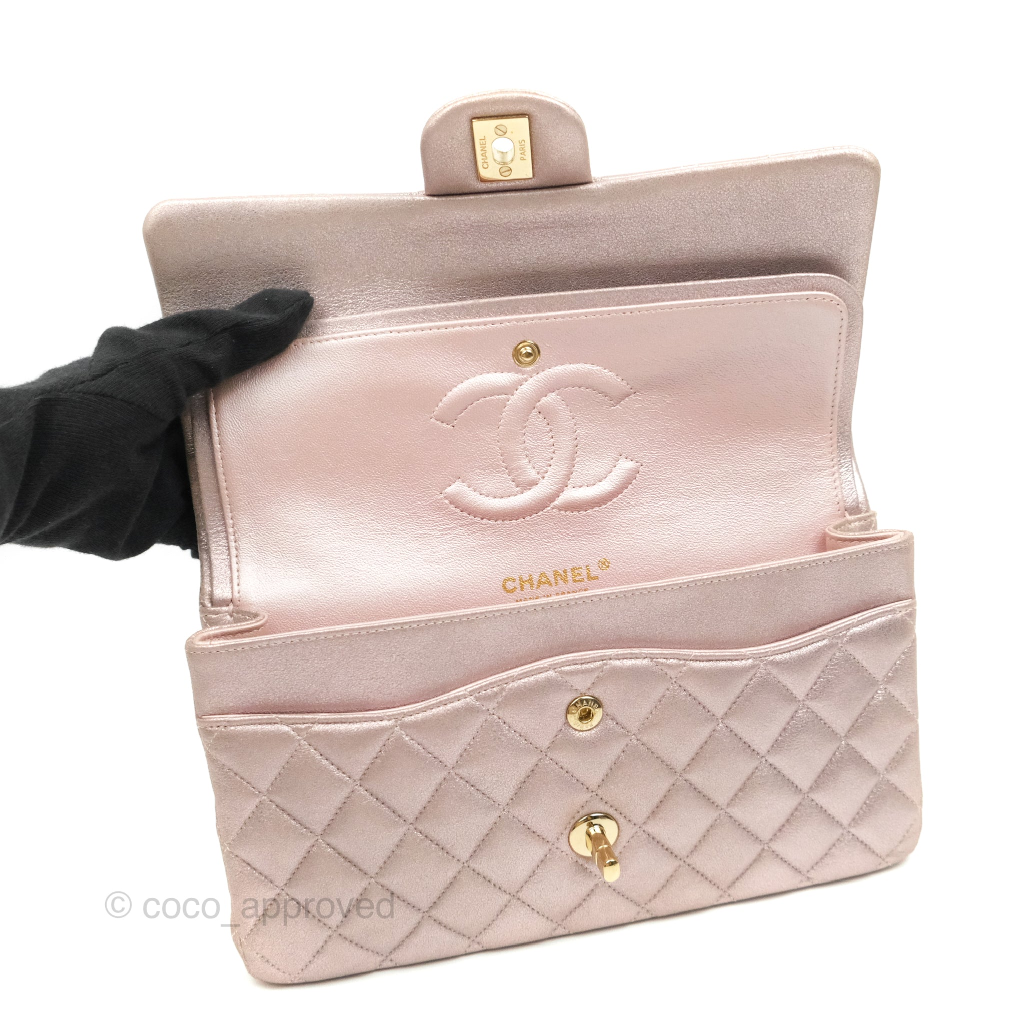 Chanel Classic M/L Medium Double Flap Bag in Rose Gold Pink Lambskin with Gold Hardware - Luxury Handbag for Women, Perfect for Parties, Weddings & Special Occasions