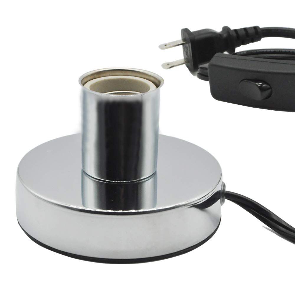 Metal Table Lamp Base with Standard E26/E27 Socket - Compatible with LED, CFL, Halogen & Incandescent Bulbs - Includes Inline ON/Off Switch - Perfect for Desktop, Bedside, Office & Home Decor Lighting