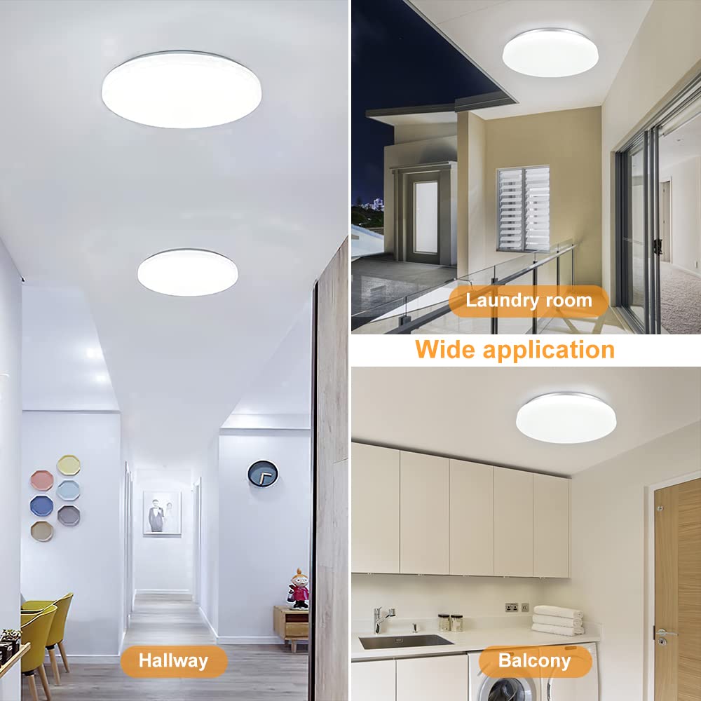 20W LED Flush Mount Ceiling Light Fixture - 10 Inch Waterproof Bathroom Light, 6000K Daylight White (1650lm, 100W Equivalent) - Perfect for Kitchen, Laundry Room, Bedroom, Hallway & Indoor Spaces - Non-Dimmable LED Ceiling Lamp
