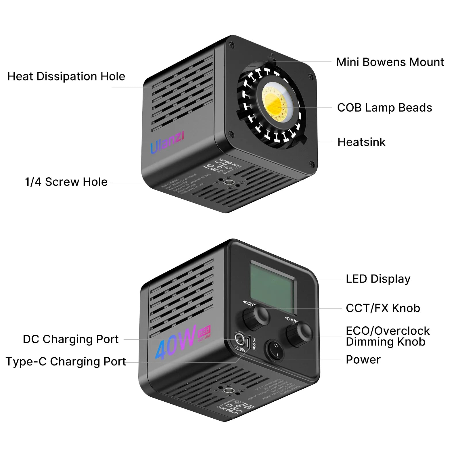 Ulanzi L024 40W RGB LED Video Light - Portable Photography Lighting for YouTube, TikTok, Vlogging & Live Streaming - Perfect for Content Creators & Studio Shoots