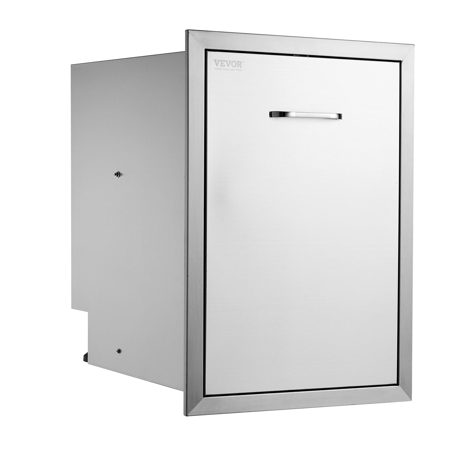 Vevor 17.7x22.8 Inch Stainless Steel Pull Out Trash Drawer with Handle - Raised Style Trash Bin with Pull-Out Tray for Outdoor Kitchen, BBQ Island, Patio, Lawn & Garden - Perfect for Waste Disposal in Outdoor Cooking Areas and Backyard Entertaining