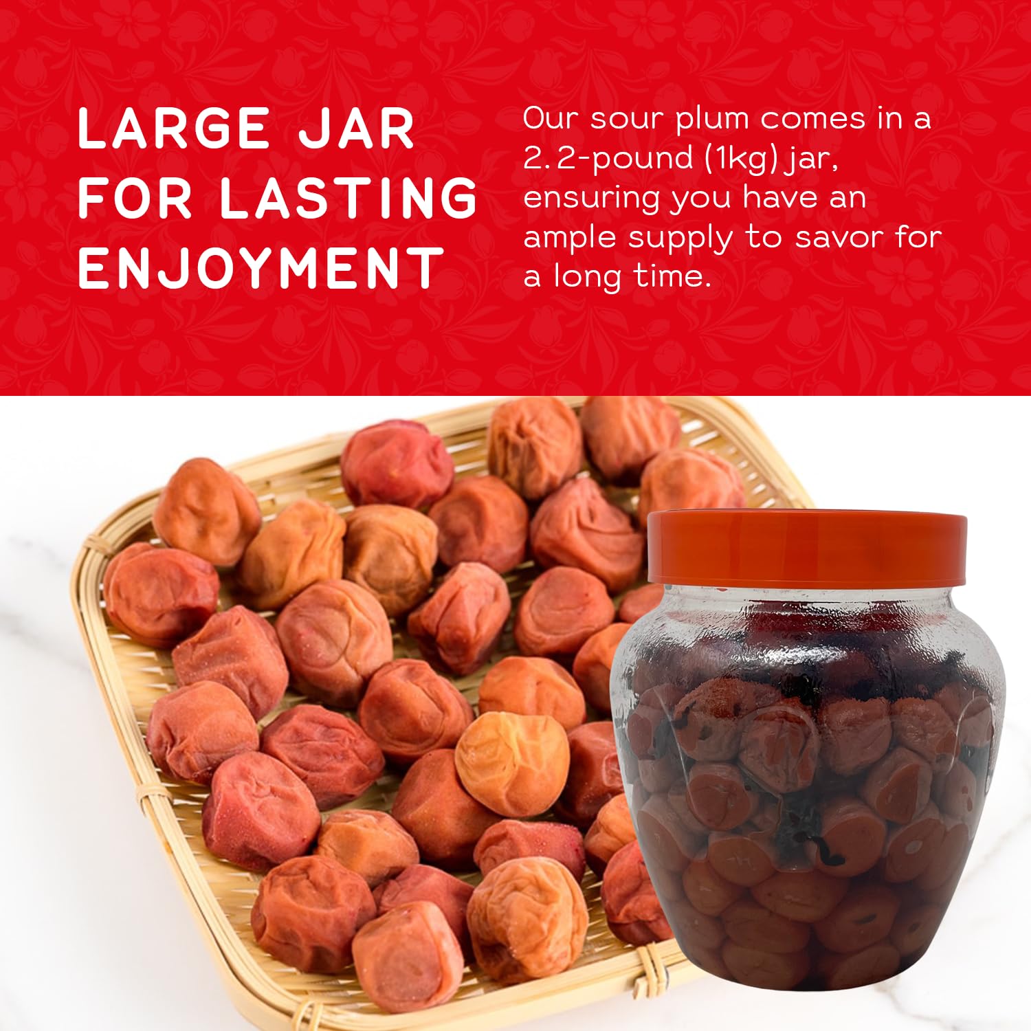 Shirakiku Salted Plums Shiso Ume PET Jar - Authentic Japanese Umeboshi Plums for Cooking, Salads & Snacks - 2.2lbs Seasoned Perilla Pickled Plums with High Fructose Syrup - Perfect for Vinaigrettes, Noodles, Rice Balls & Bento Box Lunch