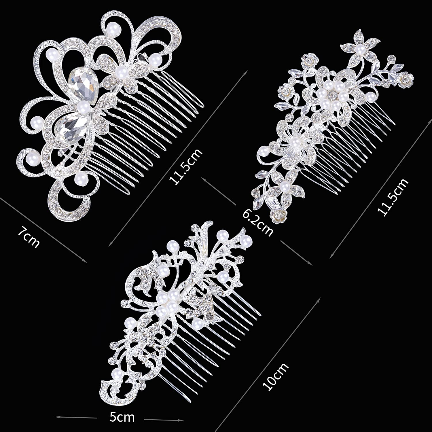 Euvoym 3-Piece Bridal Hair Clip Set - Pearl Flower Side Hair Combs & Wedding Headpiece for Women & Girls | Perfect for Bridal Showers, Weddings & Special Occasions