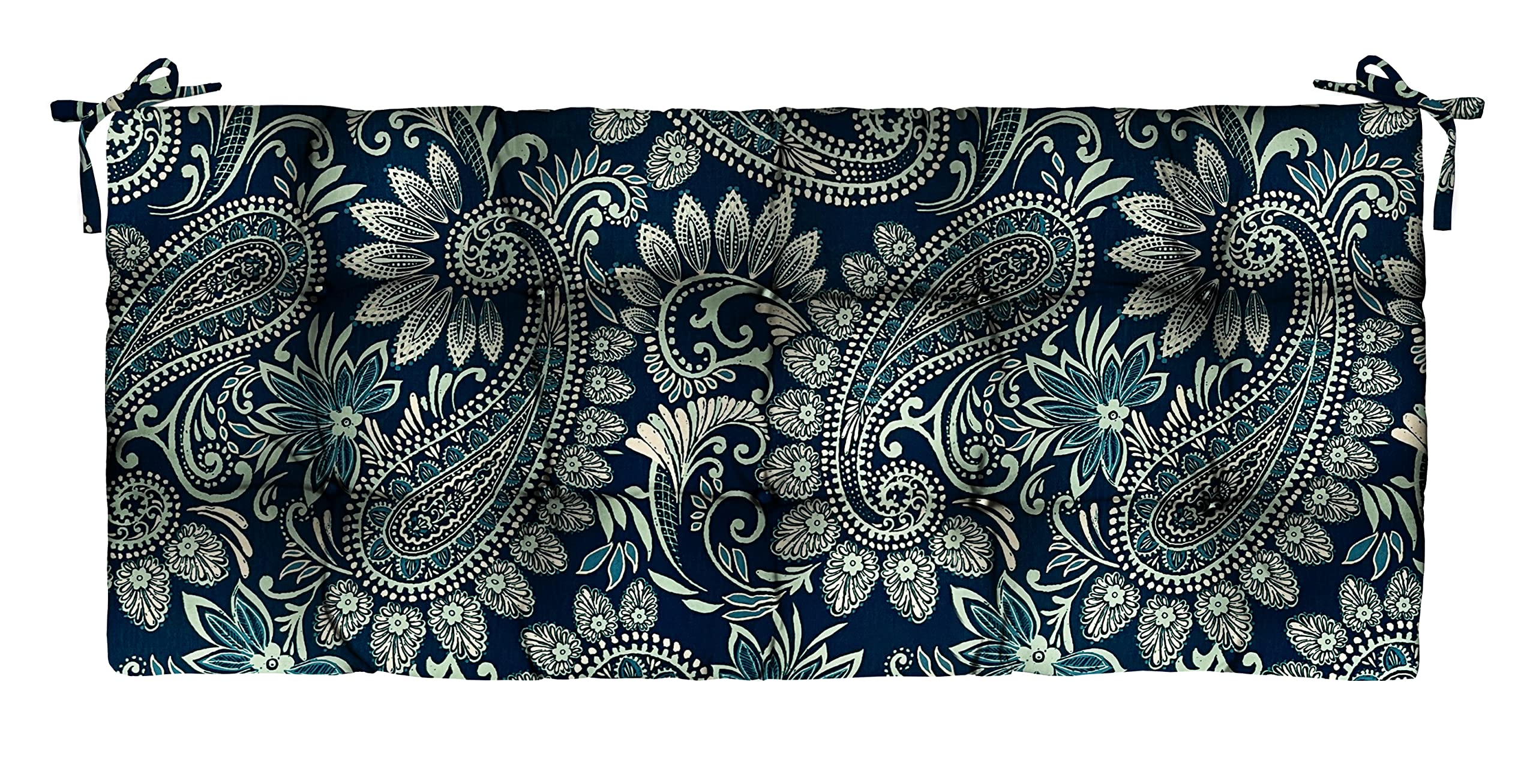 RSH Décor Indoor Outdoor Tufted Bench Cushion with Ties - 72 x 18 Inches - Eastman Capri Blue Paisley Pattern - Water Resistant & Durable - Perfect for Patio, Garden, Porch & Poolside Seating