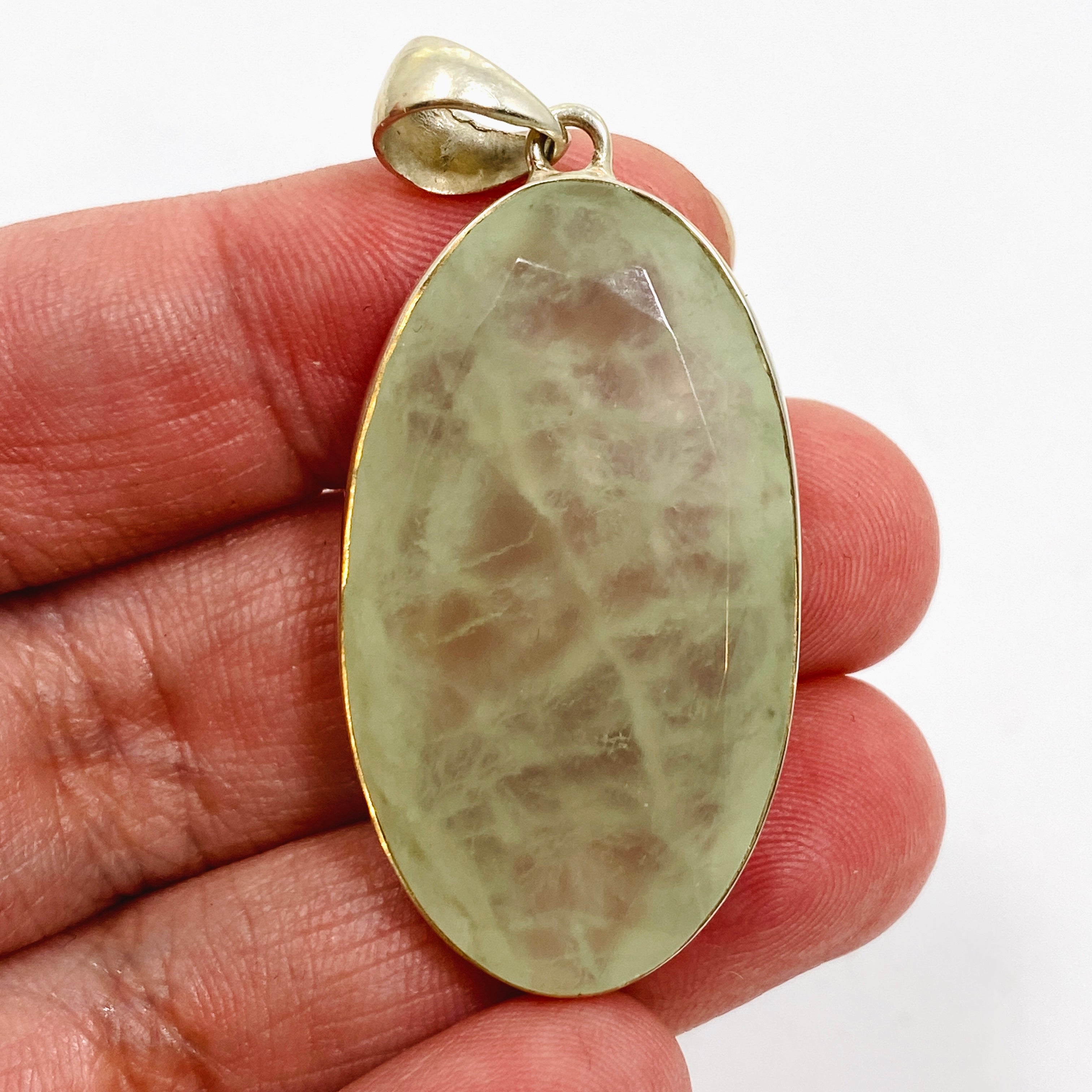 Natural Prehnite Oval Faceted Pendant Necklace - 925 Sterling Silver Jewelry for Women - Perfect for Daily Wear, Gift Giving & Special Occasions