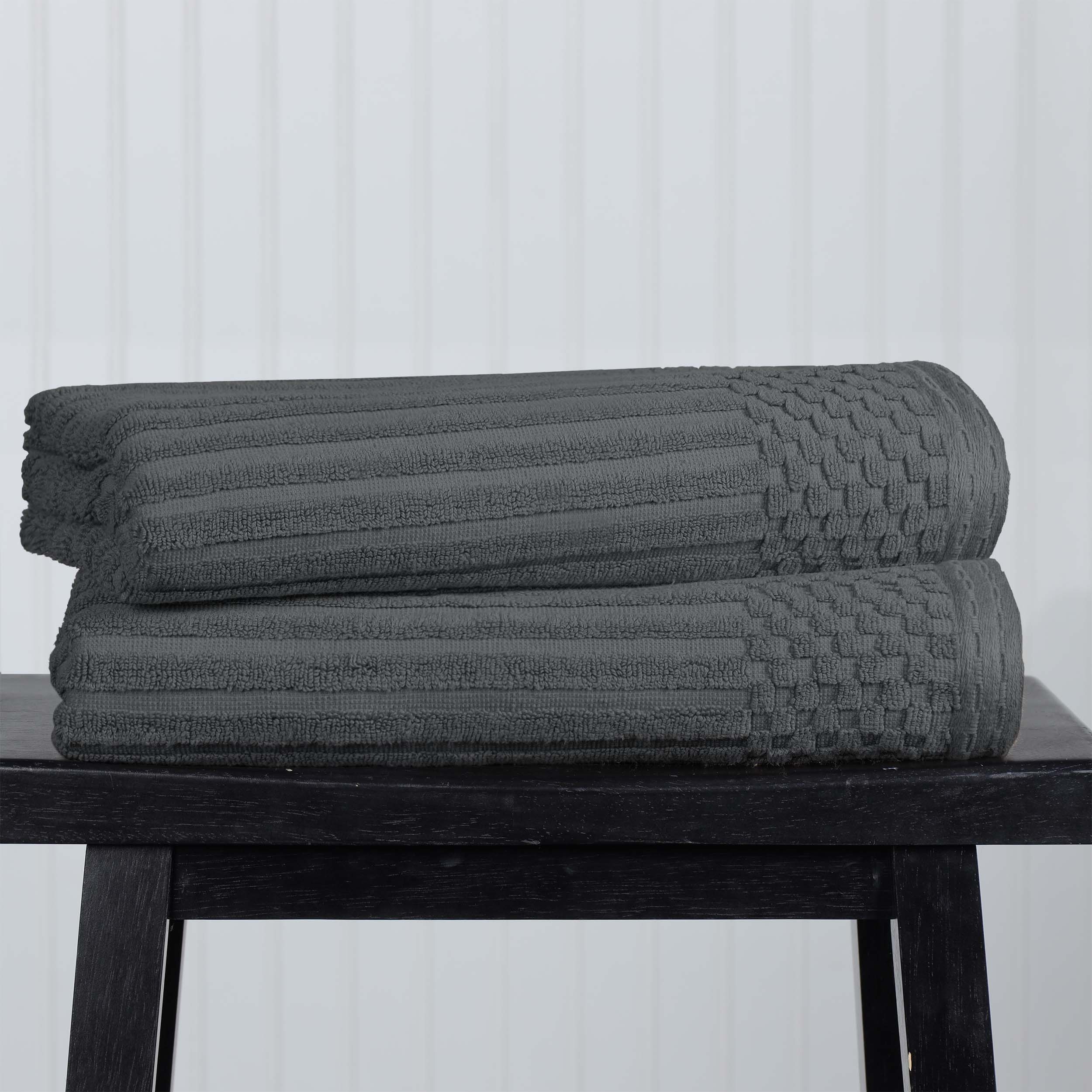 Premium Cotton Ribbed Textured Bath Towel Set - Ultra Absorbent 2-Piece Towel Collection for Spa, Bath & Luxury Home Use