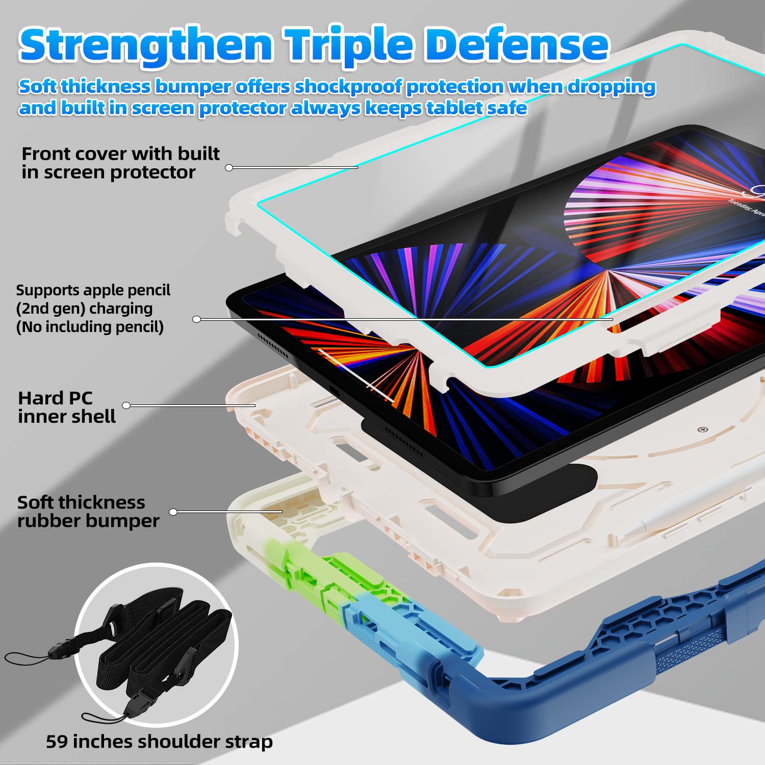 ROISKIN iPad Pro 11 inch Case - Heavy Duty Shockproof Rugged Cover for iPad Air 5th/4th Gen & iPad Pro 11