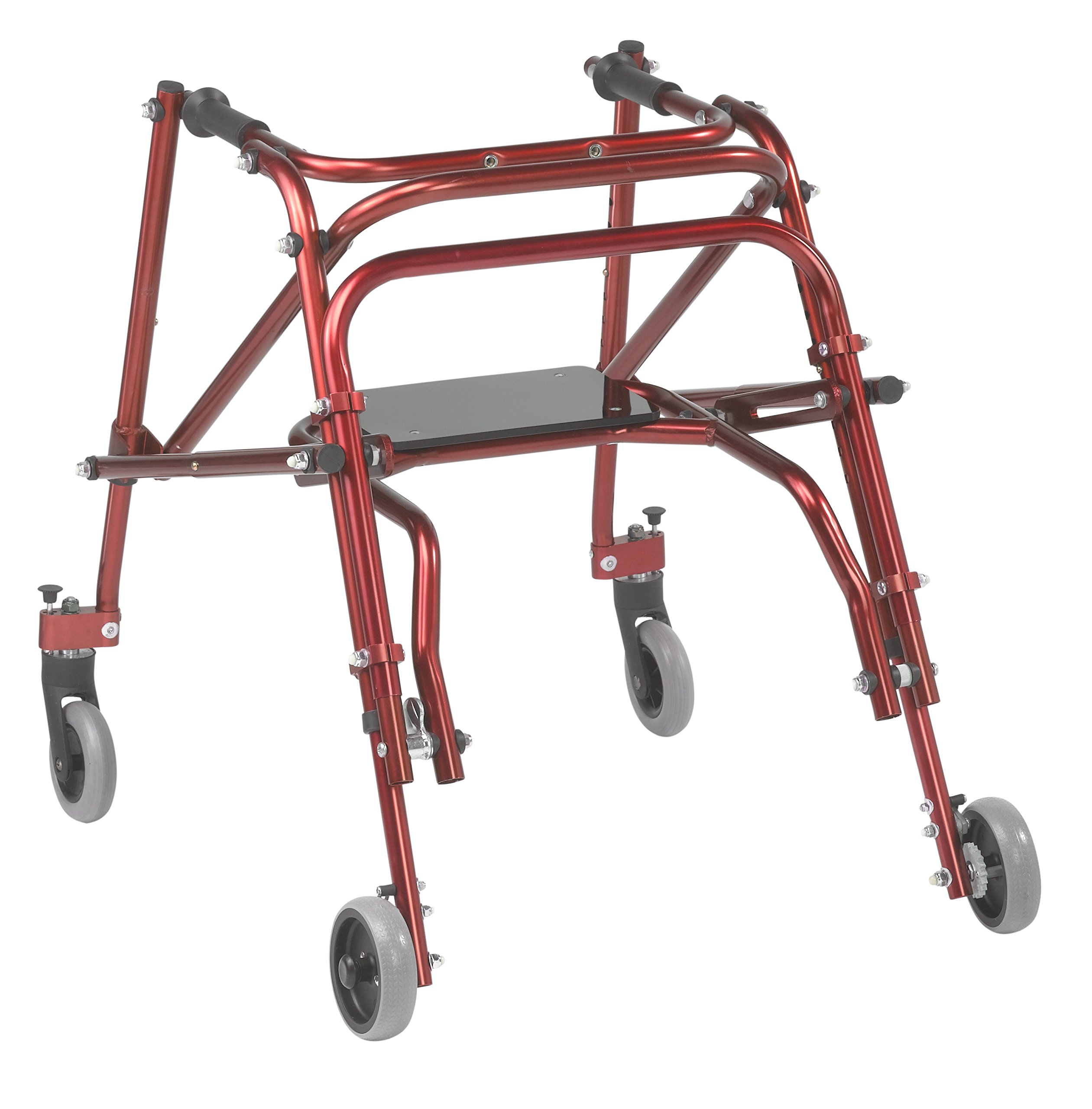 Drive Nimbo 2G Lightweight Posterior Walker with Seat - Medium Size, Castle Red & Free Navy Blue Medical Utility Bag | Foldable Mobility Aid for Seniors & Adults | Ideal for Indoor & Outdoor Use | Model KA3200S-2GCR
