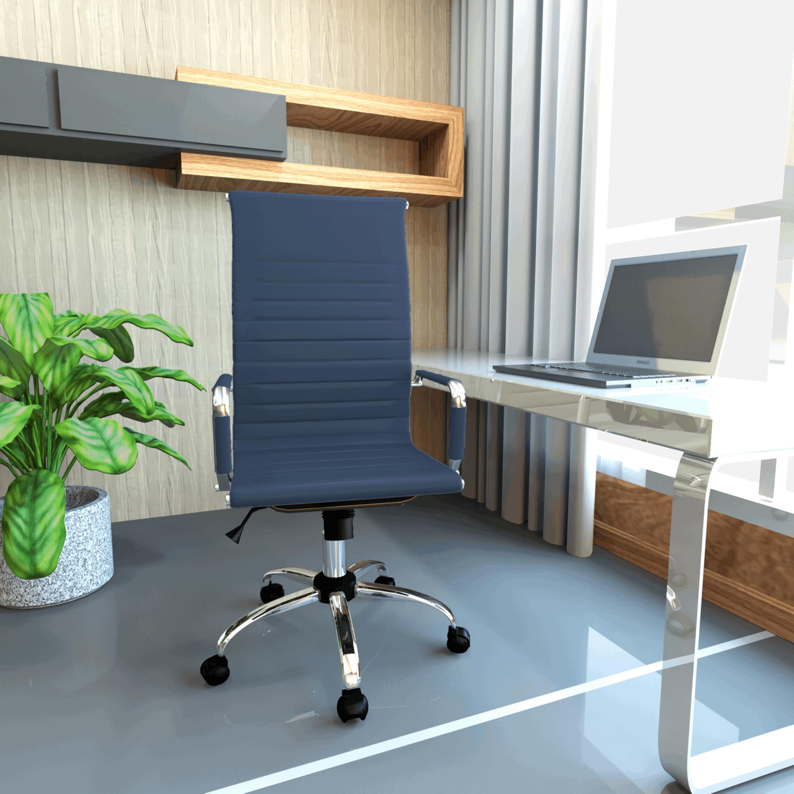 LeisureMod Harris Modern Adjustable Office Swivel Chair - Ergonomic High Back Leather Task Chair with Lumbar Support (Navy Blue) - Perfect for Home Office, Gaming & Workspace Comfort