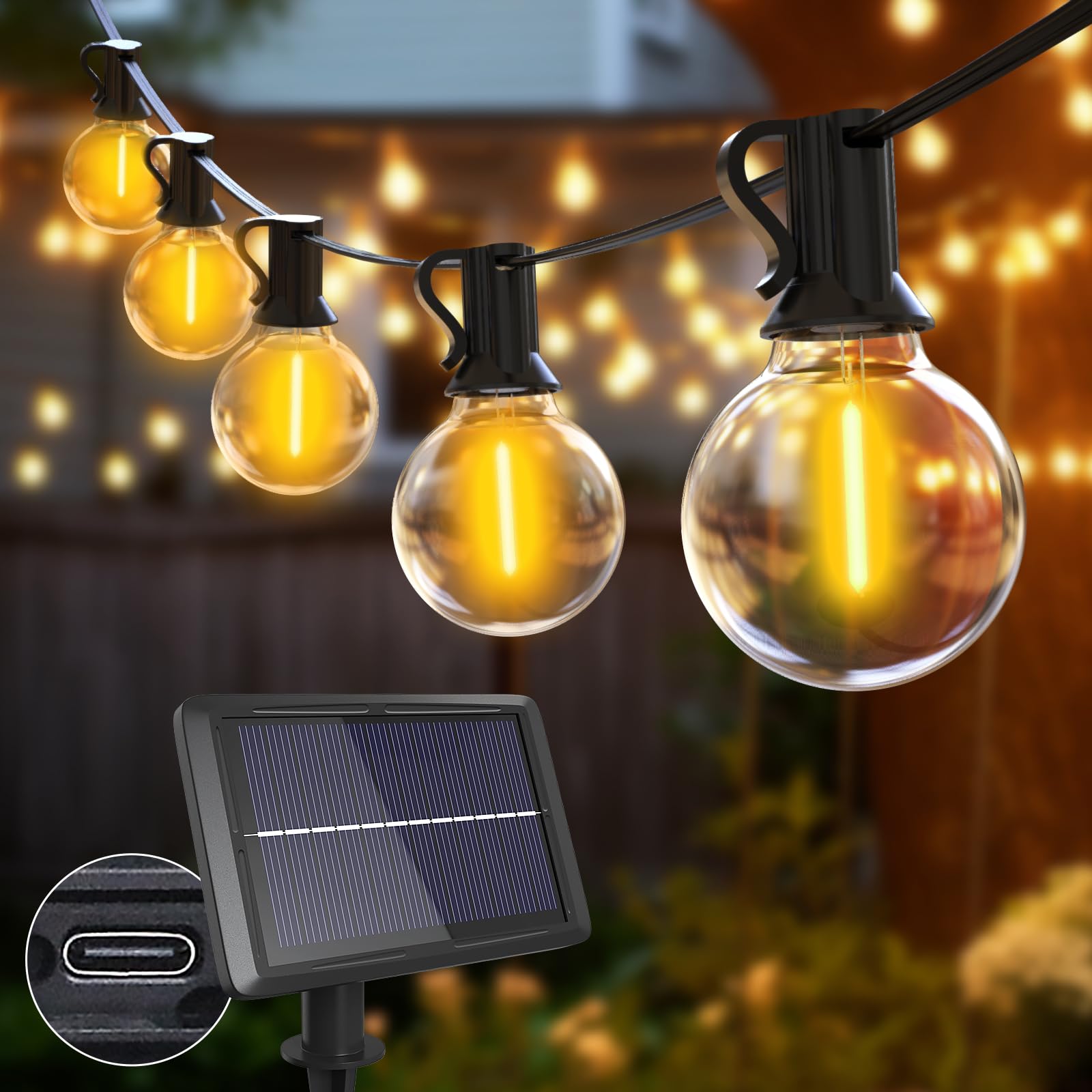 75FT Solar String Lights Outdoor Waterproof - 30+3 LED Shatterproof G40 Bulbs with 4 Light Modes - Solar Powered Hanging Lights for Backyard, Garden, Patio, Balcony Decor - Perfect for Parties, Weddings & Outdoor Gatherings