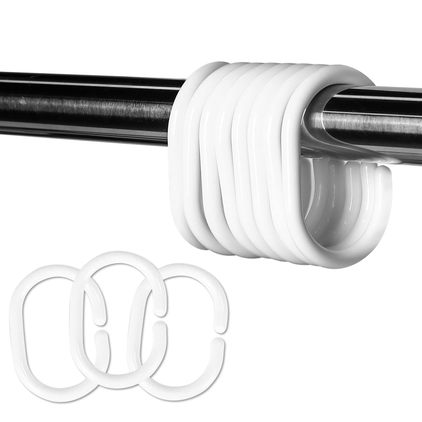 24 Pack Plastic Shower Curtain Hooks - Rust-Resistant Anti-Drop Bathroom Shower Rings for Smooth Gliding Curtains (White) | Perfect for Bathroom, Dorm, RV & Apartment Use
