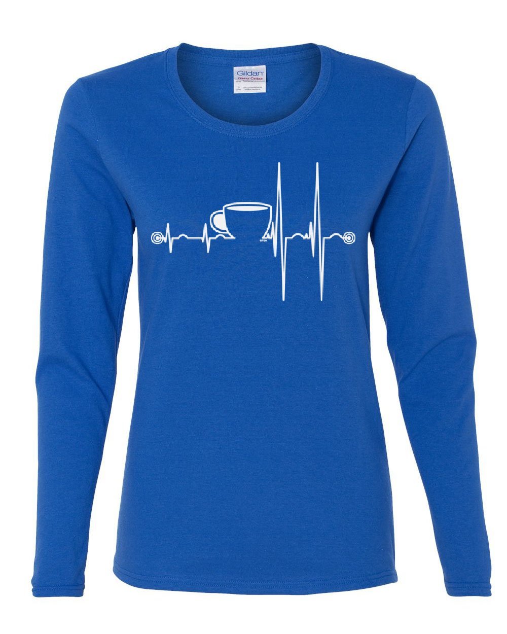 Women's Long Sleeve Coffee Lover T-Shirt with Heartbeat Design - Perfect Gift for Coffee Enthusiasts & Morning Energy Boost
