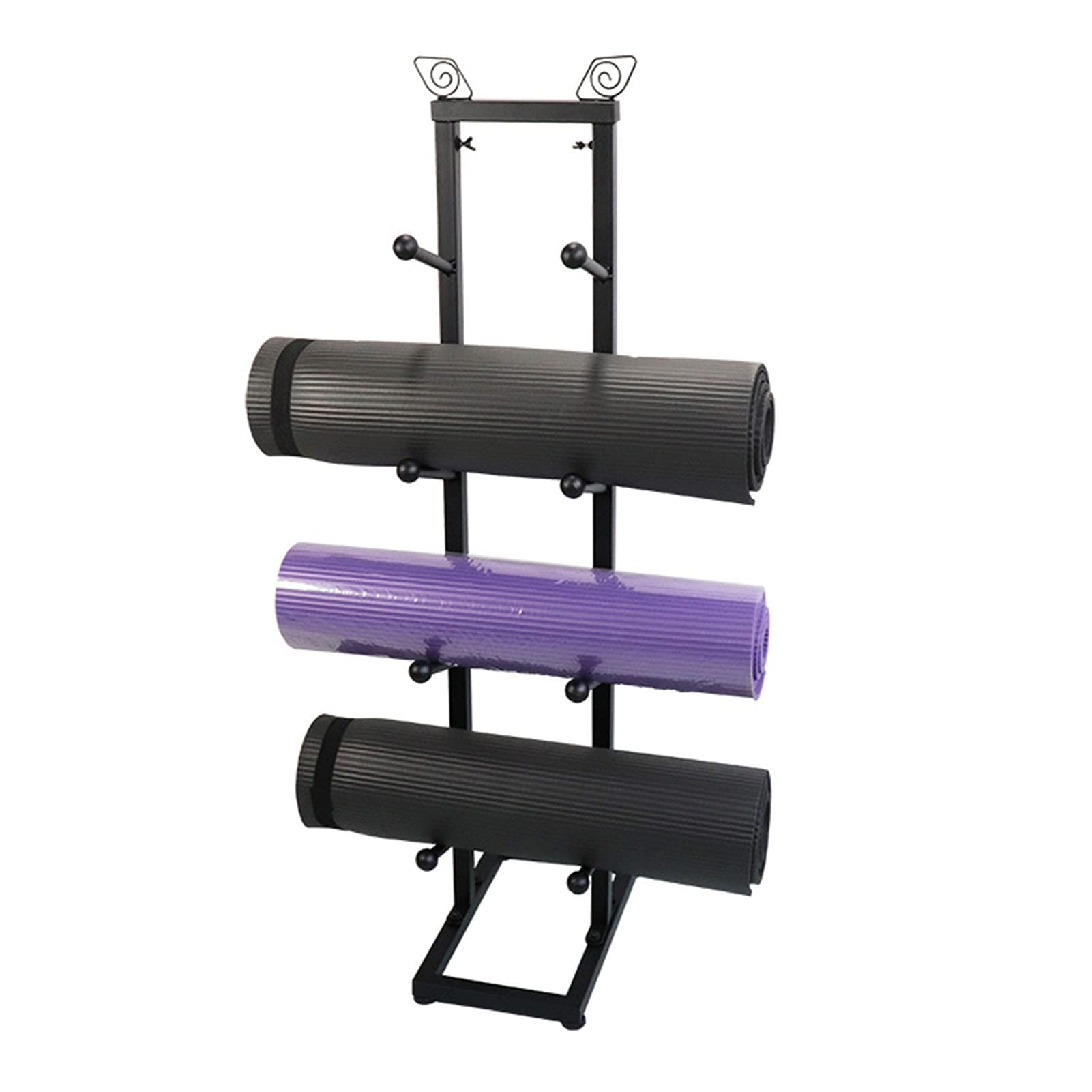 4-Tier Black Metal Yoga Mat Storage Rack - Foam Roller Holder Shelf for Home Gym Organization - Perfect for Exercise Mats, Pilates Mats & Fitness Equipment (Ideal for Small Spaces & Home Workouts)