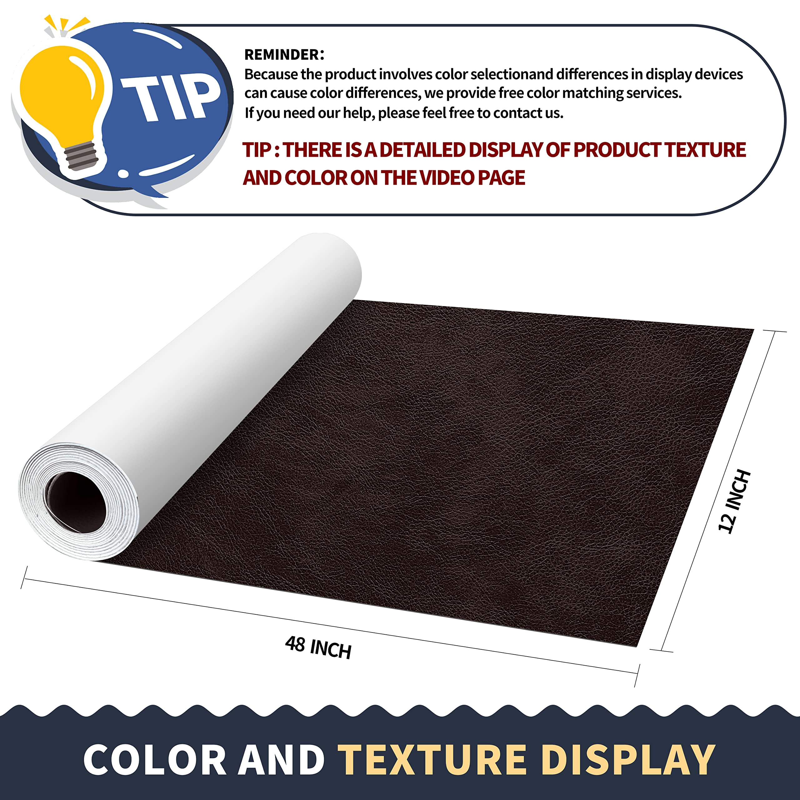 ONine Leather & Vinyl Repair Tape Kit - 12 x 48 Inch Dark Brown Furniture Patch for Sofas, Couches, Car Seats | Durable Repair Solution for Home & Auto Upholstery