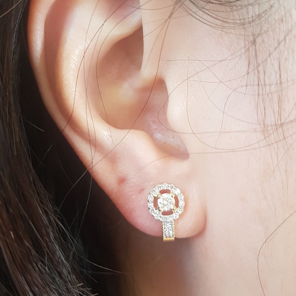 14K Solid Gold Round White Diamond Halo Hoop Earrings for Women | 0.50 Cttw Dazzlingrock Collection | Perfect for Weddings, Parties & Everyday Elegance