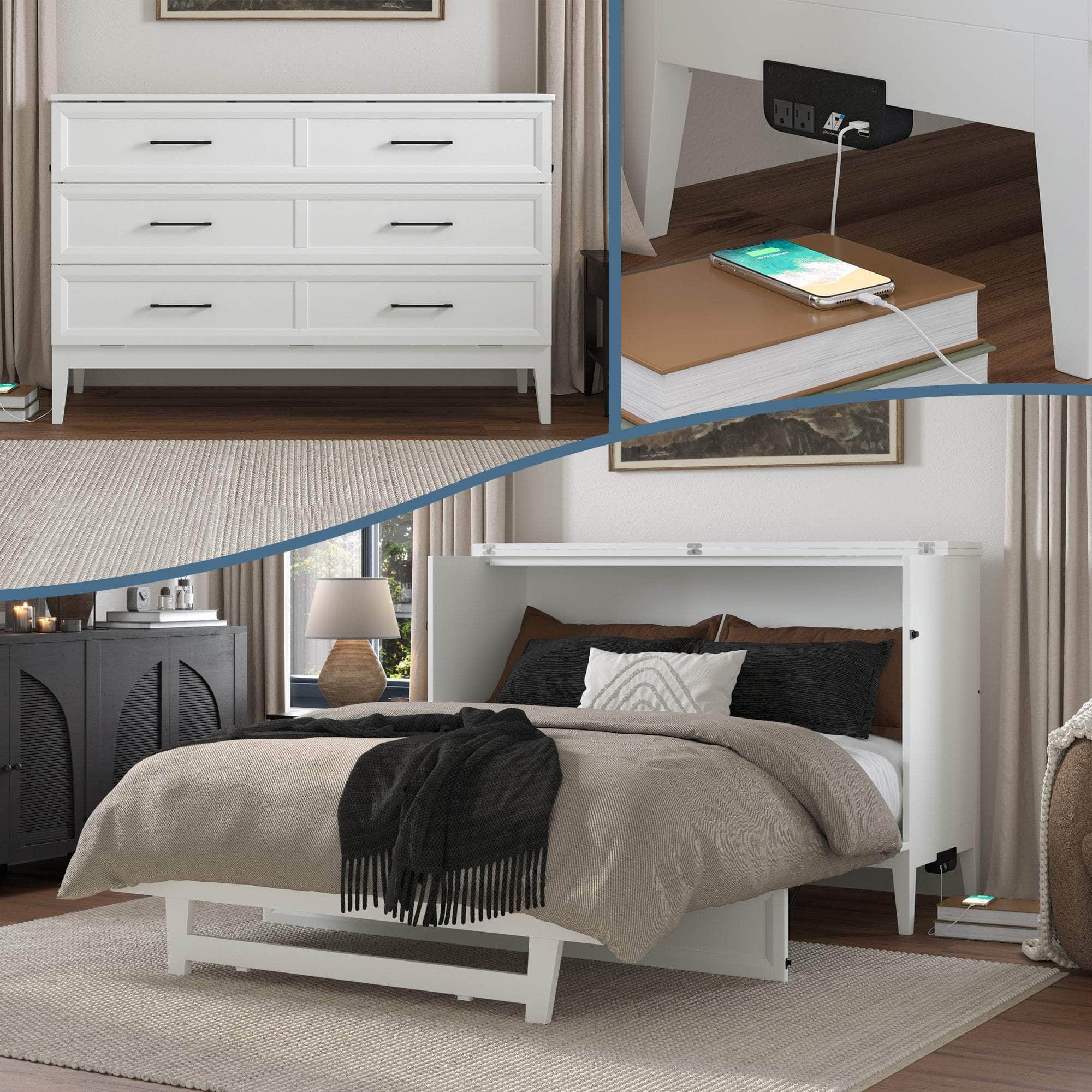 Santa Fe Murphy Bed Chest with 6-Inch Gel Memory Foam Mattress & Built-in USB Charger | 4 Colors & 3 Sizes | Space-Saving Wall Bed for Small Apartments, Guest Rooms & Home Offices