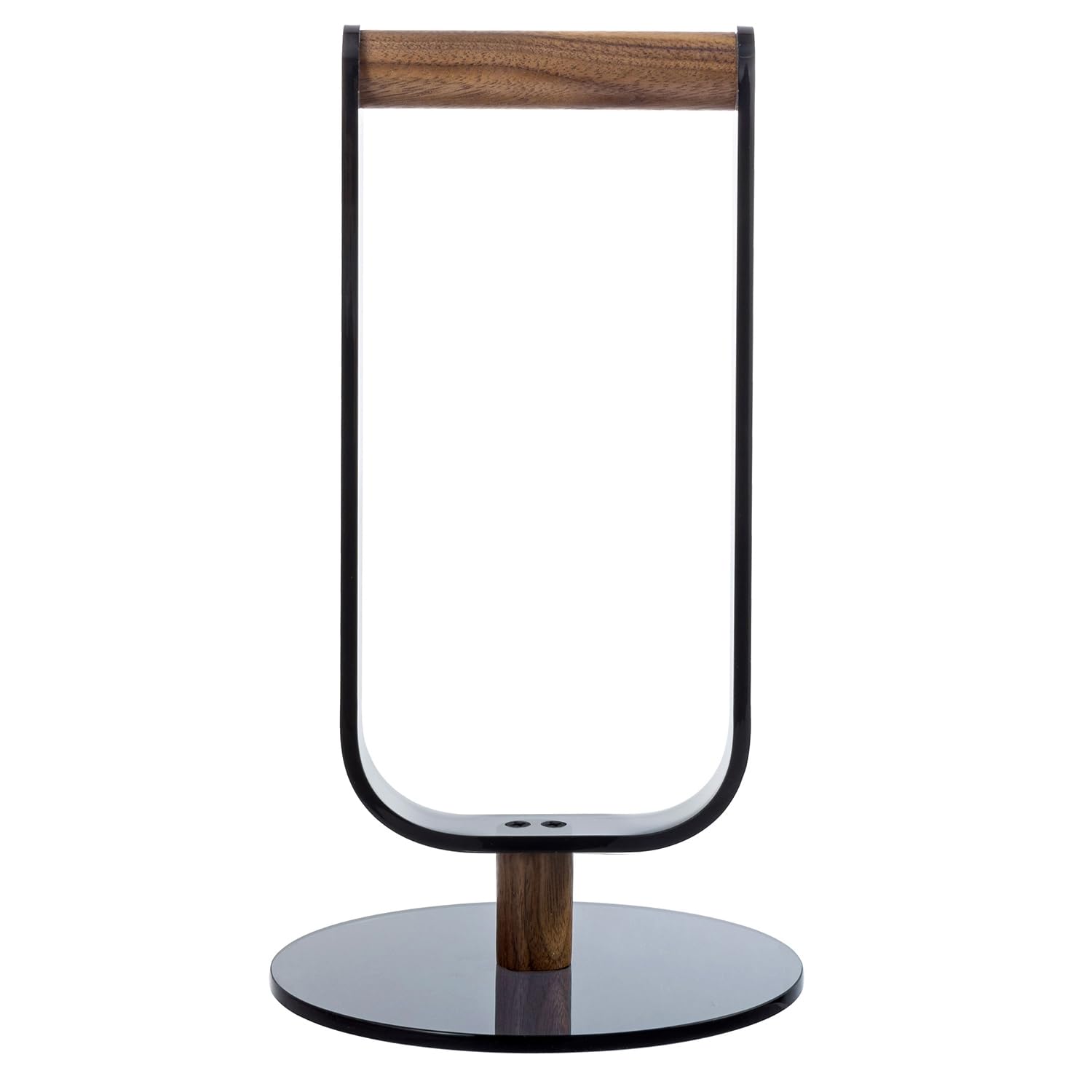 Premium Black Acrylic Gaming Headphone Stand with Walnut Wood Bar - Modern Desktop Headset Holder for Gamers & Streamers - Perfect for Gaming Setup, Home Office & Workspace Organization