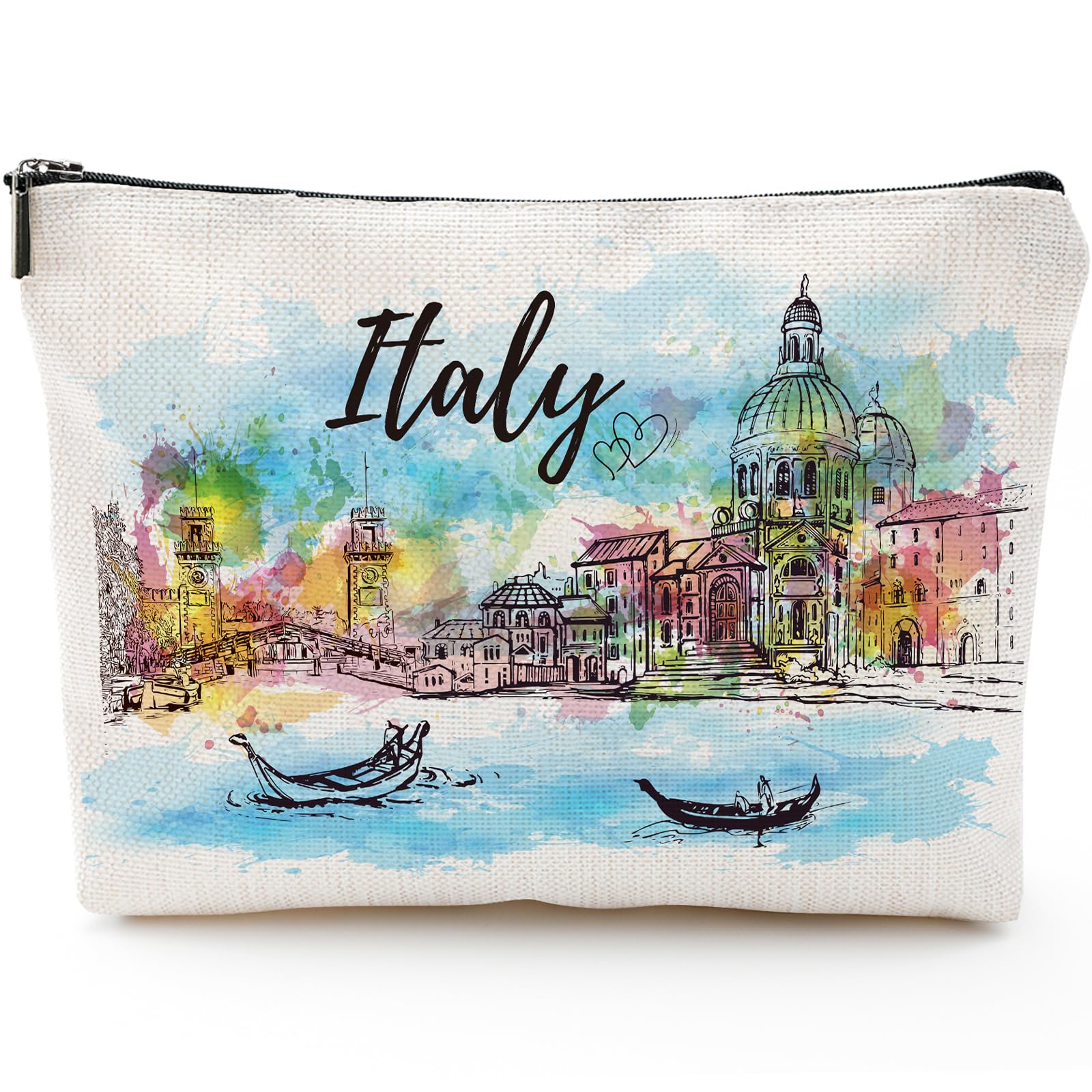 Italian Souvenirs Travel Essentials - Venice Scene Makeup Bag for Women, Italian Themed Watercolor Cosmetic Pouch for Purse, Perfect Birthday Christmas Gift for Friends & Family | Travel Accessories, Italy Trip Keepsake, Unique Present Idea