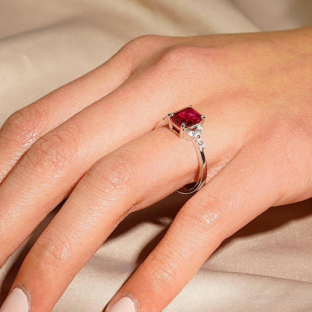 2 CT Petite Emerald Cut Lab-Grown Ruby Ring - Elegant Solitaire Jewelry for Women, Perfect for Engagement, Wedding & Special Occasions