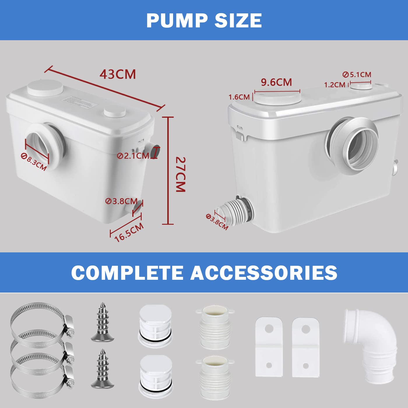 600W Macerator Sewage Pump - Heavy Duty Waste Water Disposal System for Marine Toilets, Laundry, RV & Basement Use - Submersible Sump Pump with Grinder Technology