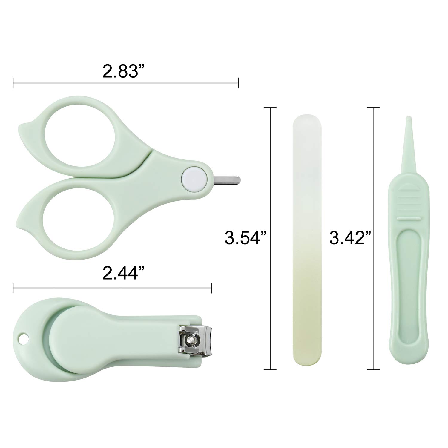 PandaEar Baby Nail Care Kit - 4 Piece Set with Clippers, Scissors, Nail File & Tweezers | Safe for Newborns, Infants & Toddlers 1 Month+ | Gentle Manicure & Pedicure Grooming Tools (Green) | Perfect for Baby Bath Time, Travel & Home Nail Care
