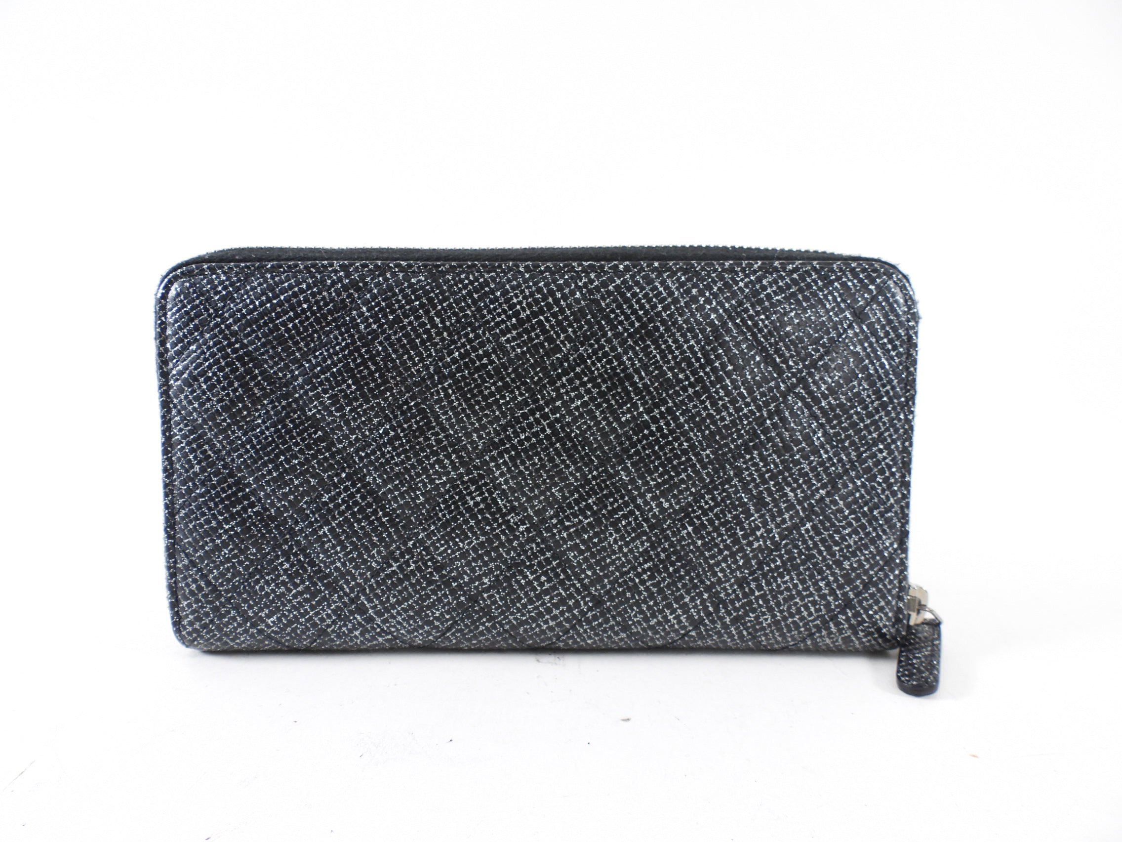 Chanel Black & Silver Leather Quilted CC Zip Continental Wallet - Luxury Women's Designer Wallet for Everyday Use & Special Occasions