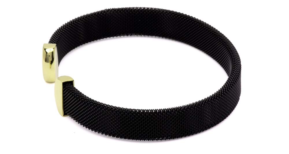 QRAY Midnight Black and Gold Stainless Steel Mesh Golf Bracelet for Men & Women - Stylish Sports Jewelry for Golf, Tennis, Running & Everyday Wear