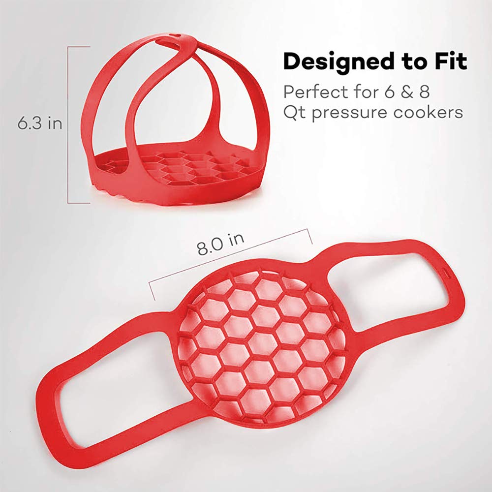 **Silicone Pressure Cooker Sling for 6 Qt & 8 Qt Instant Pot, Ninja Foodi - Anti-Scalding Bakeware Lifter & Steamer Rack - BPA-Free Egg Steamer (Red) - Perfect for Cooking, Baking & Steaming**