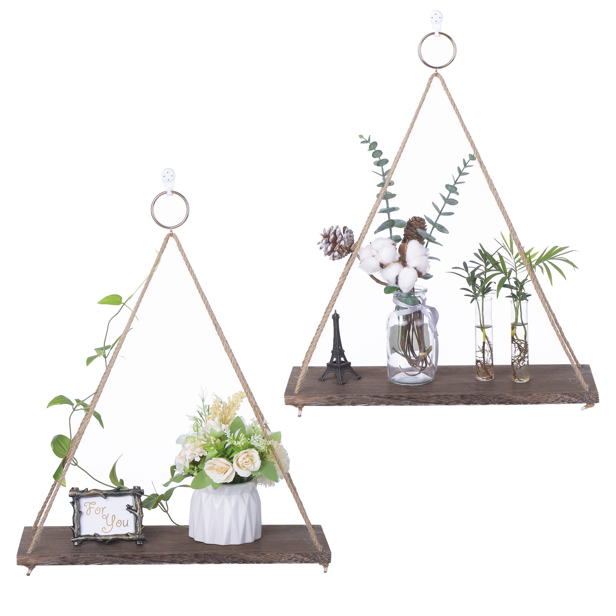 MITIME Hanging Wall Shelves Set of 2 - Large Floating Plant Shelf for Indoor Decor, Boho Style Wall Mounted Shelves for Bedroom, Bathroom & Living Room - Perfect for Displaying Plants, Books & Decorative Items