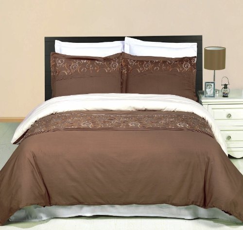 Geneva Embroidered 8-Piece King Size Bed in a Bag Comforter Set - 100% Cotton 300 Thread Count, Includes 4-Piece Sheet Set + 3-Piece Duvet Cover + Down Alternative Comforter - Luxury Bedding for Master Bedroom, Guest Room & Hotel Style Decor