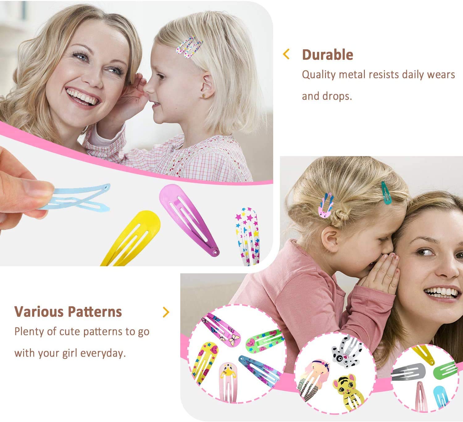 60 Pcs Non-Slip Metal Snap Hair Clips for Girls - Cute Candy Color Barrettes with Solid, Flower & Animal Designs (Ideal for Kids, Teens & Women) | Perfect for School, Parties & Daily Hair Styling