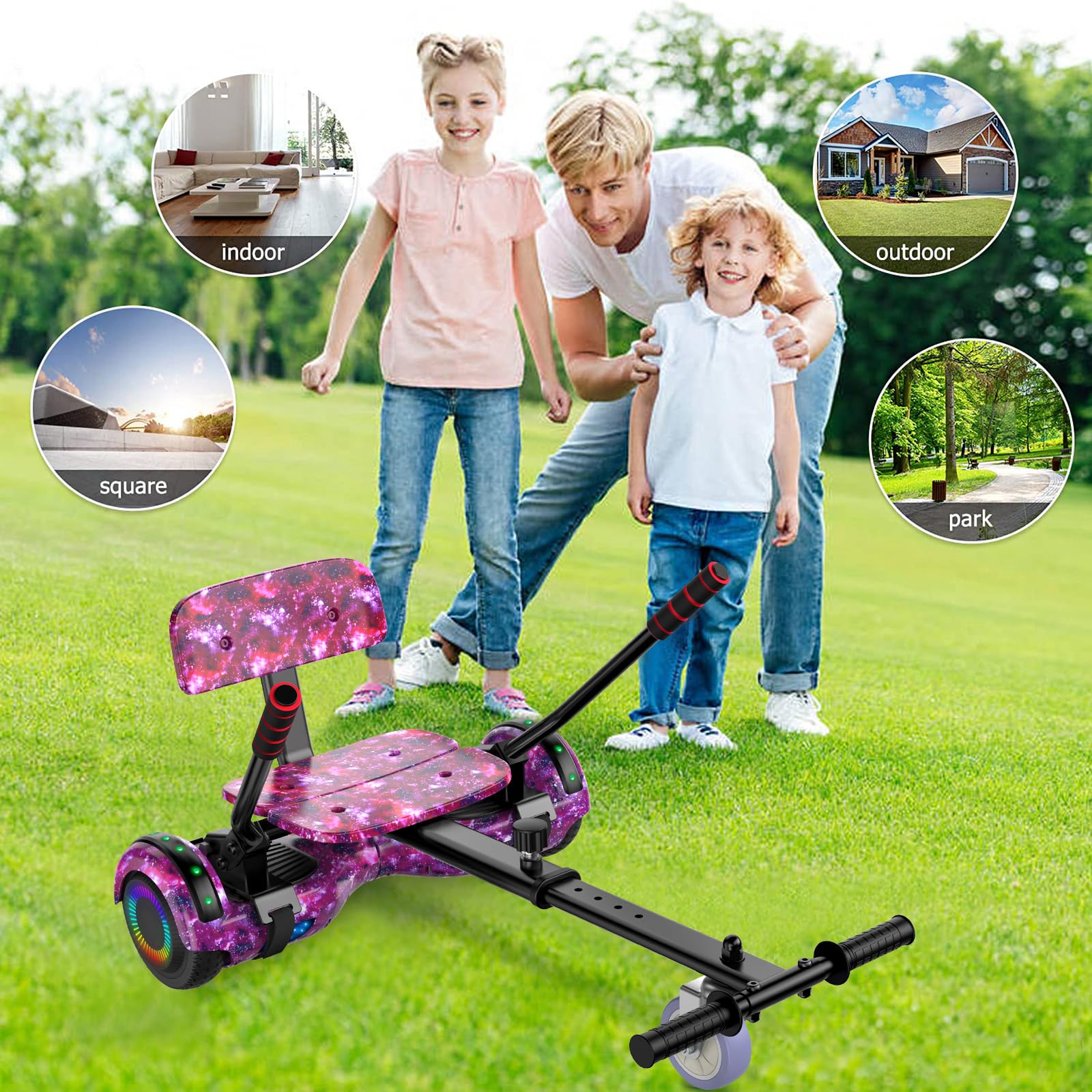 Kids & Adults Scooter Seat Attachment with Go Kart - LED Lights & Bluetooth for Fun Rides | Perfect for Commuting, Playground & Outdoor Adventures