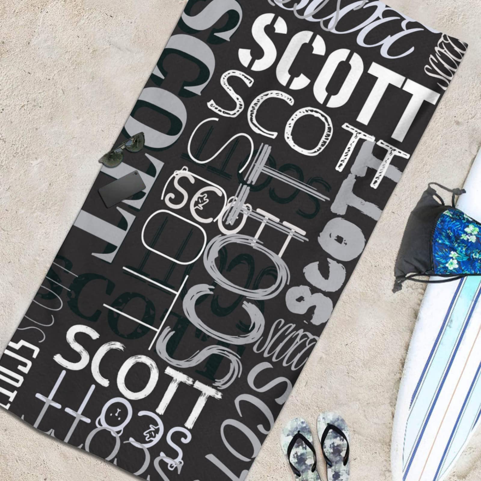 Dr.TOUGH Personalized Beach Towels with Name - Custom Monogrammed Towels for Men, Women, Kids - Premium Black Sand-Free Quick Dry Towel for Pool, Beach, Vacation, Summer Travel Gifts