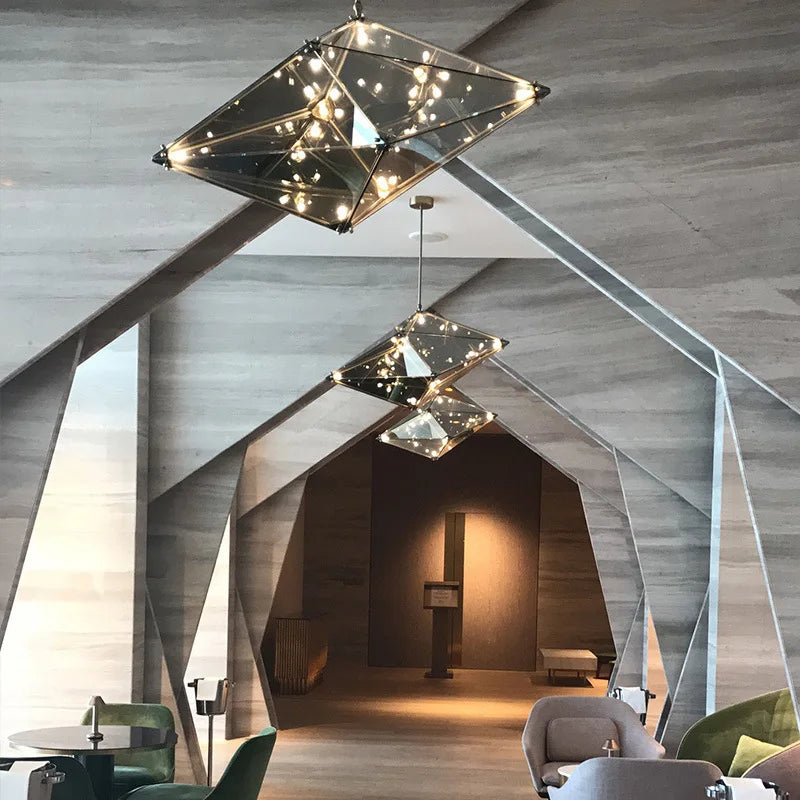Modern Angular Diamond Style LED Pendant Light - Elegant Ceiling Lighting for Dining Room, Kitchen Island & Bedroom Decor